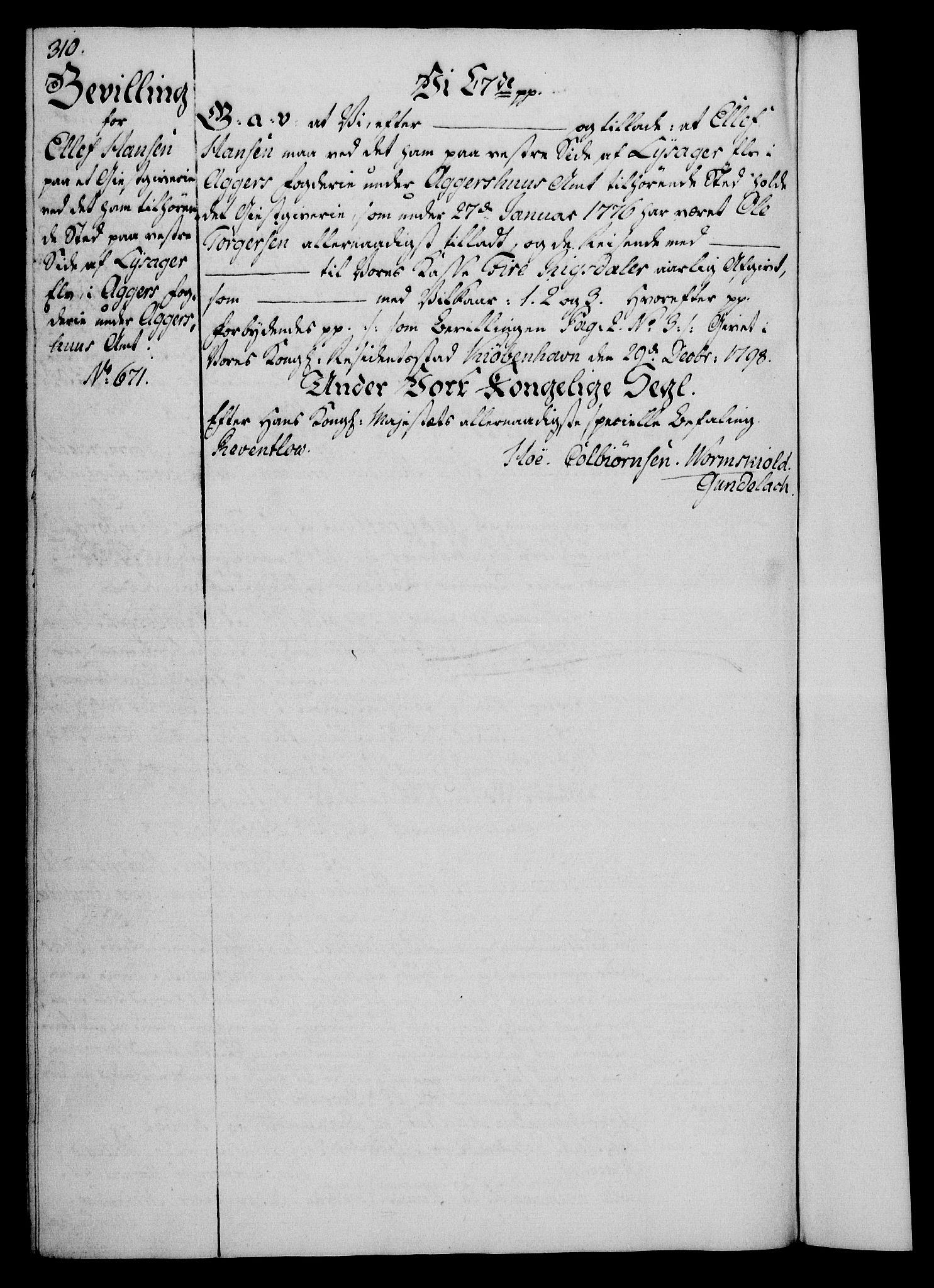 Rentekammeret, Kammerkanselliet, RA/EA-3111/G/Gg/Gga/L0016: Norsk ekspedisjonsprotokoll med register (merket RK 53.16), 1794-1800, s. 310