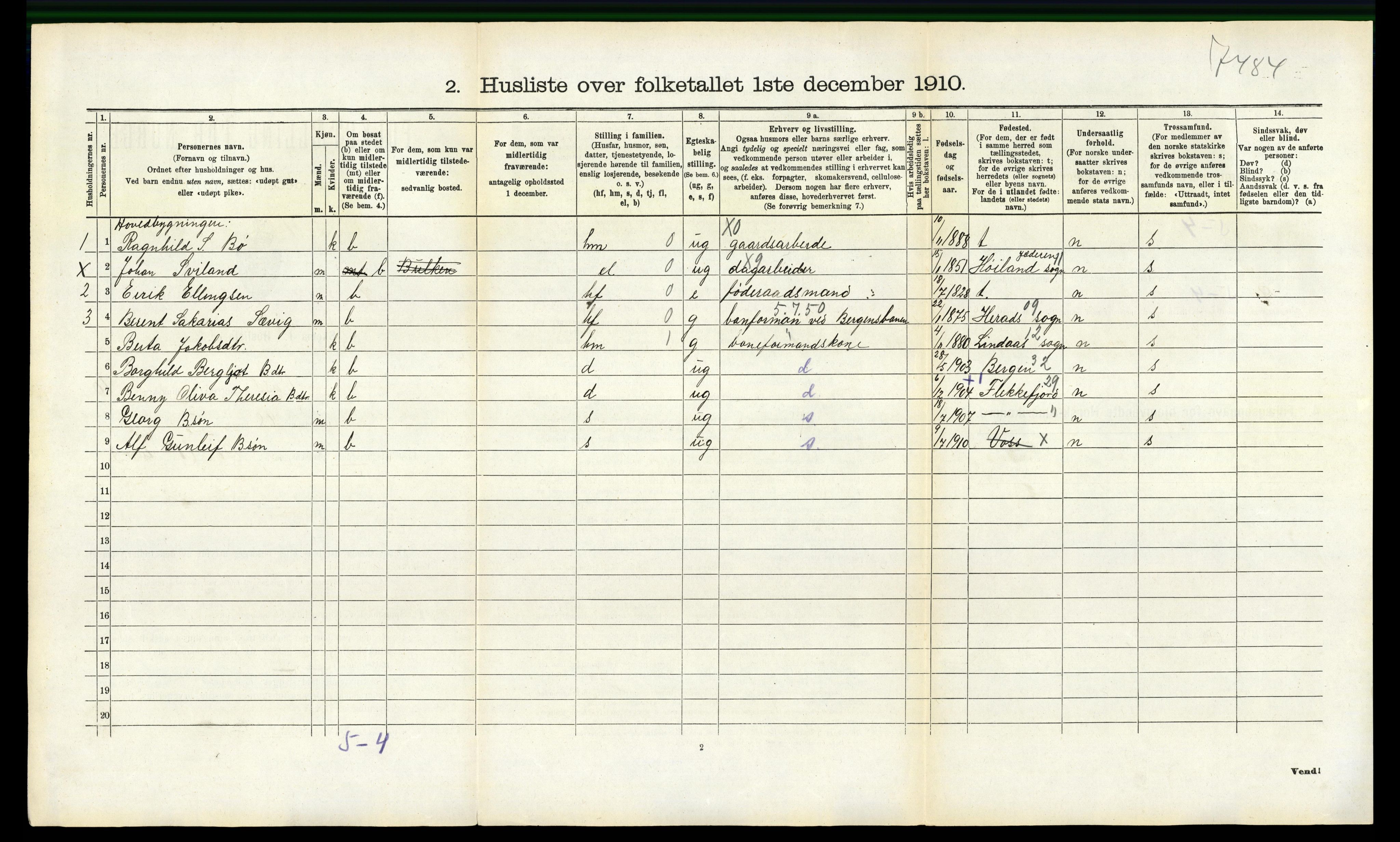 RA, Folketelling 1910 for 1235 Voss herred, 1910, s. 1327