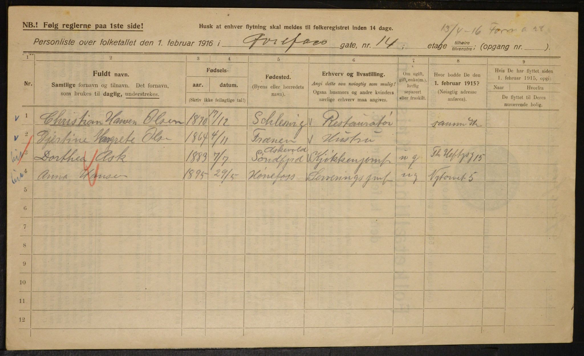 OBA, Kommunal folketelling 1.2.1916 for Kristiania, 1916, s. 133480