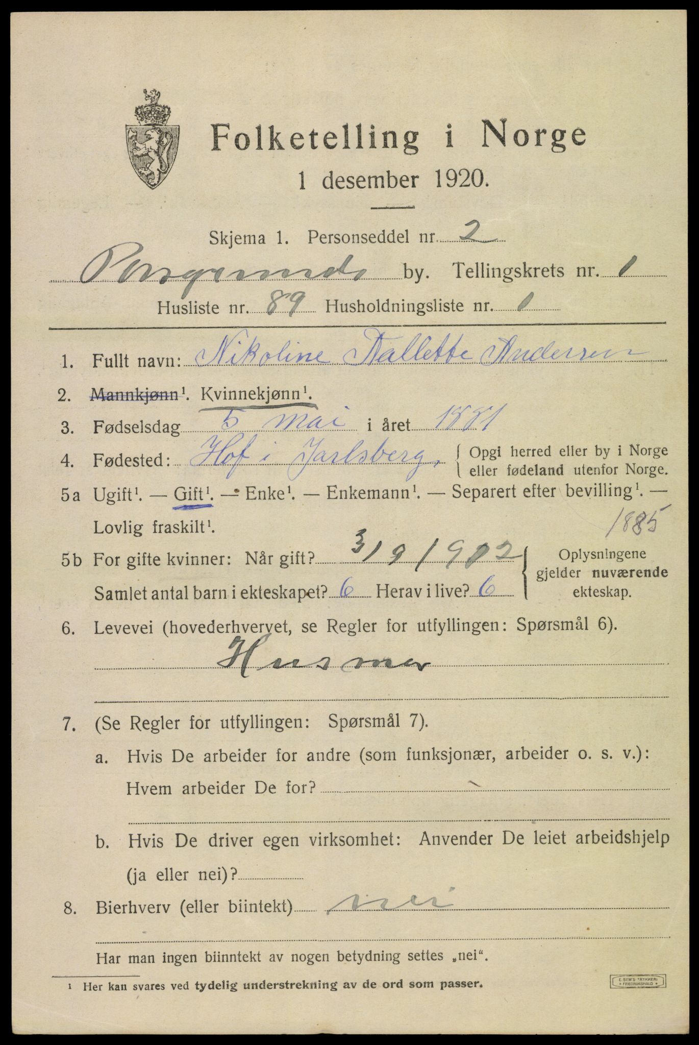 SAKO, Folketelling 1920 for 0805 Porsgrunn kjøpstad, 1920, s. 8221