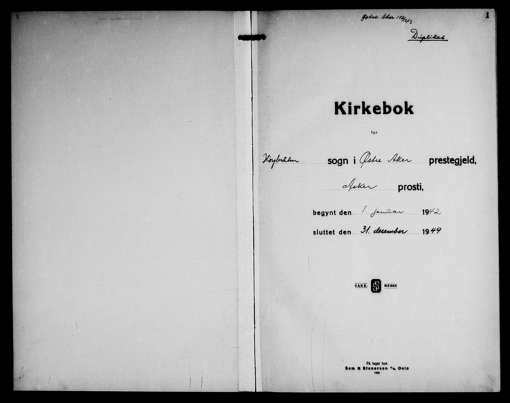 Østre Aker prestekontor Kirkebøker, AV/SAO-A-10840/G/Gc/L0004: Klokkerbok nr. III 4, 1942-1949, s. 1