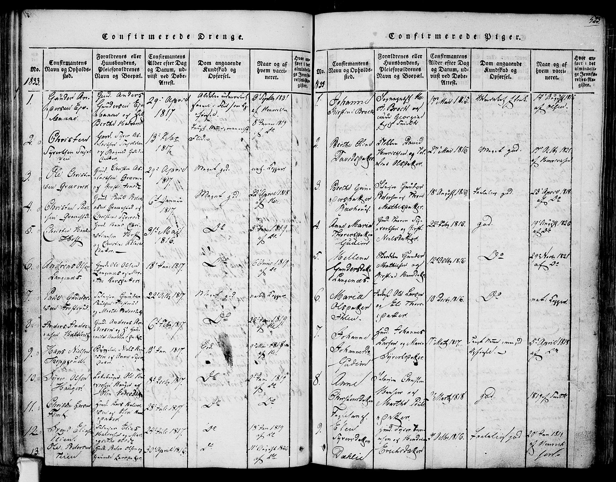 Askim prestekontor Kirkebøker, SAO/A-10900/F/Fa/L0004: Ministerialbok nr. 4, 1817-1846, s. 522-523