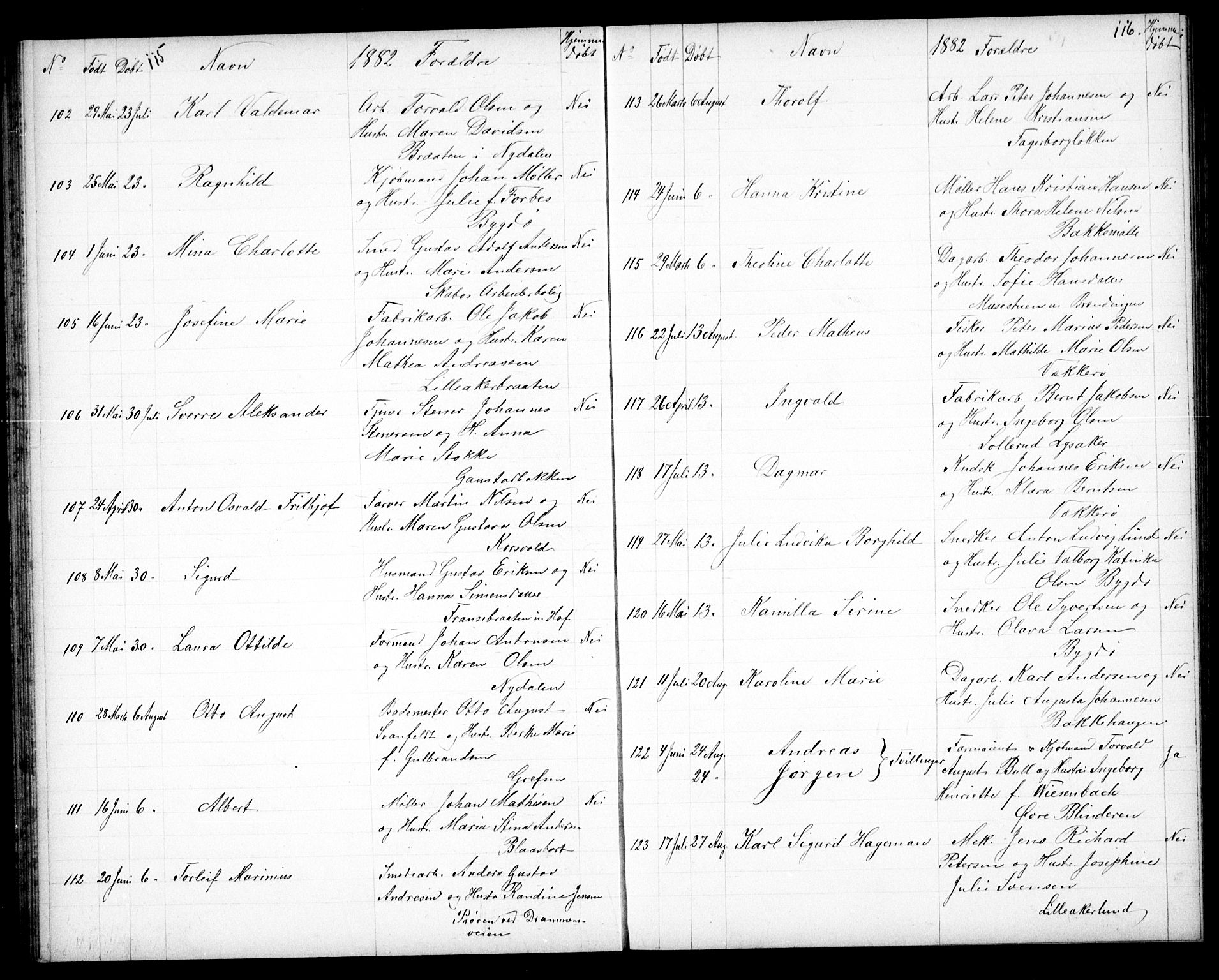 Vestre Aker prestekontor Kirkebøker, AV/SAO-A-10025/G/Ga/L0003: Klokkerbok nr. I 3, 1878-1891, s. 115-116