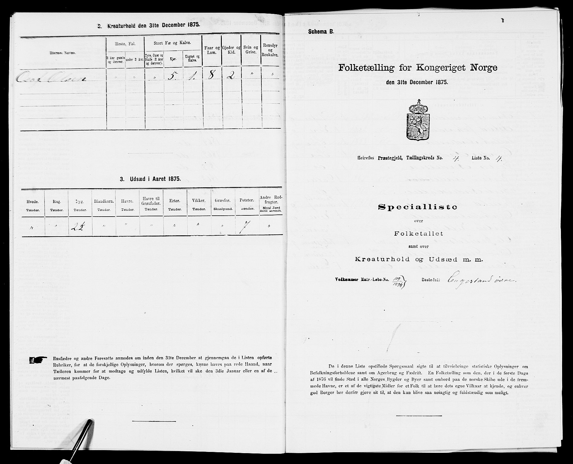 SAK, Folketelling 1875 for 0933P Herefoss prestegjeld, 1875, s. 320