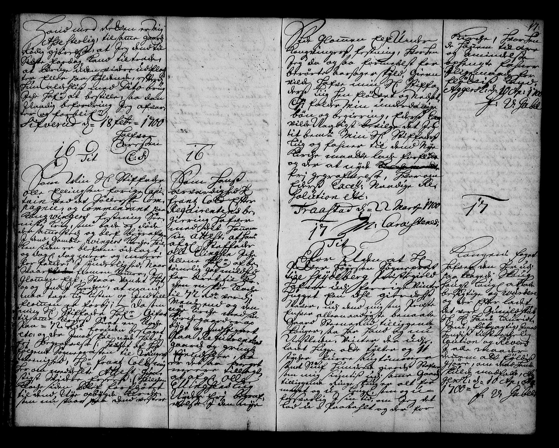 Stattholderembetet 1572-1771, AV/RA-EA-2870/Ae/L0011: Supplikasjons- og resolusjonsprotokoll, 1699-1700, s. 16b-17a