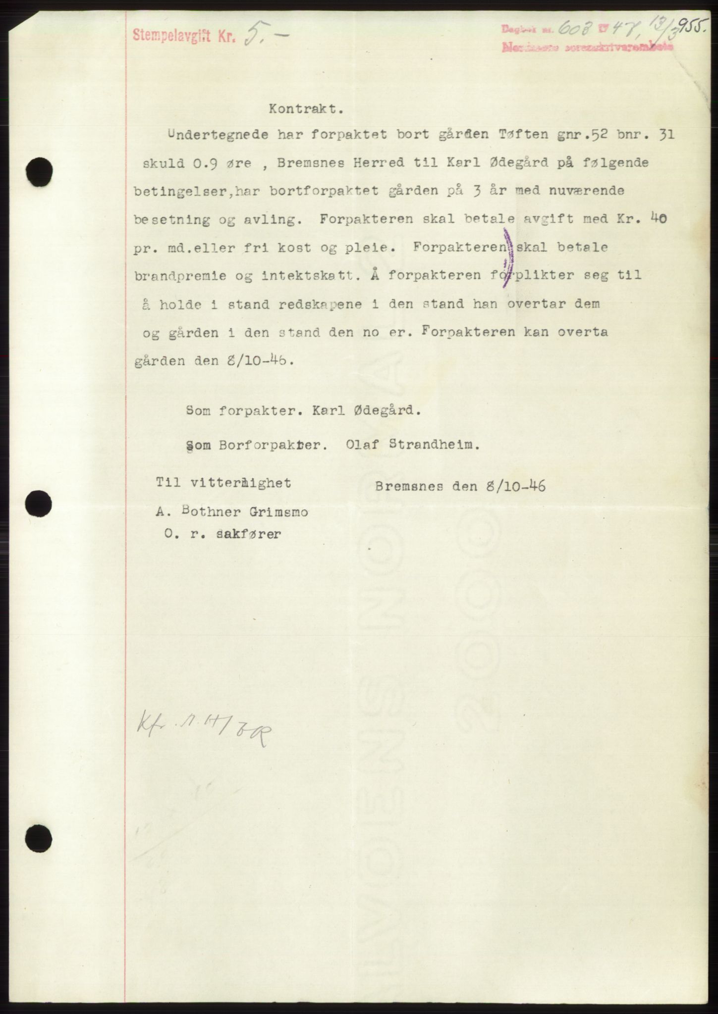 Nordmøre sorenskriveri, SAT/A-4132/1/2/2Ca: Pantebok nr. B95, 1946-1947, Dagboknr: 603/1947