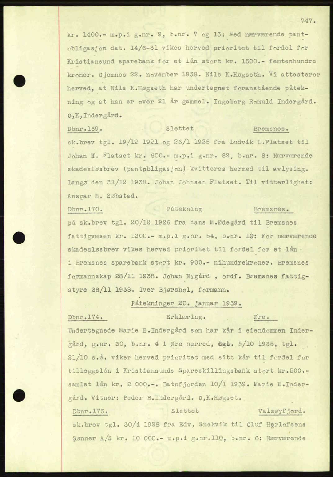 Nordmøre sorenskriveri, SAT/A-4132/1/2/2Ca: Pantebok nr. C80, 1936-1939, Dagboknr: 169/1939