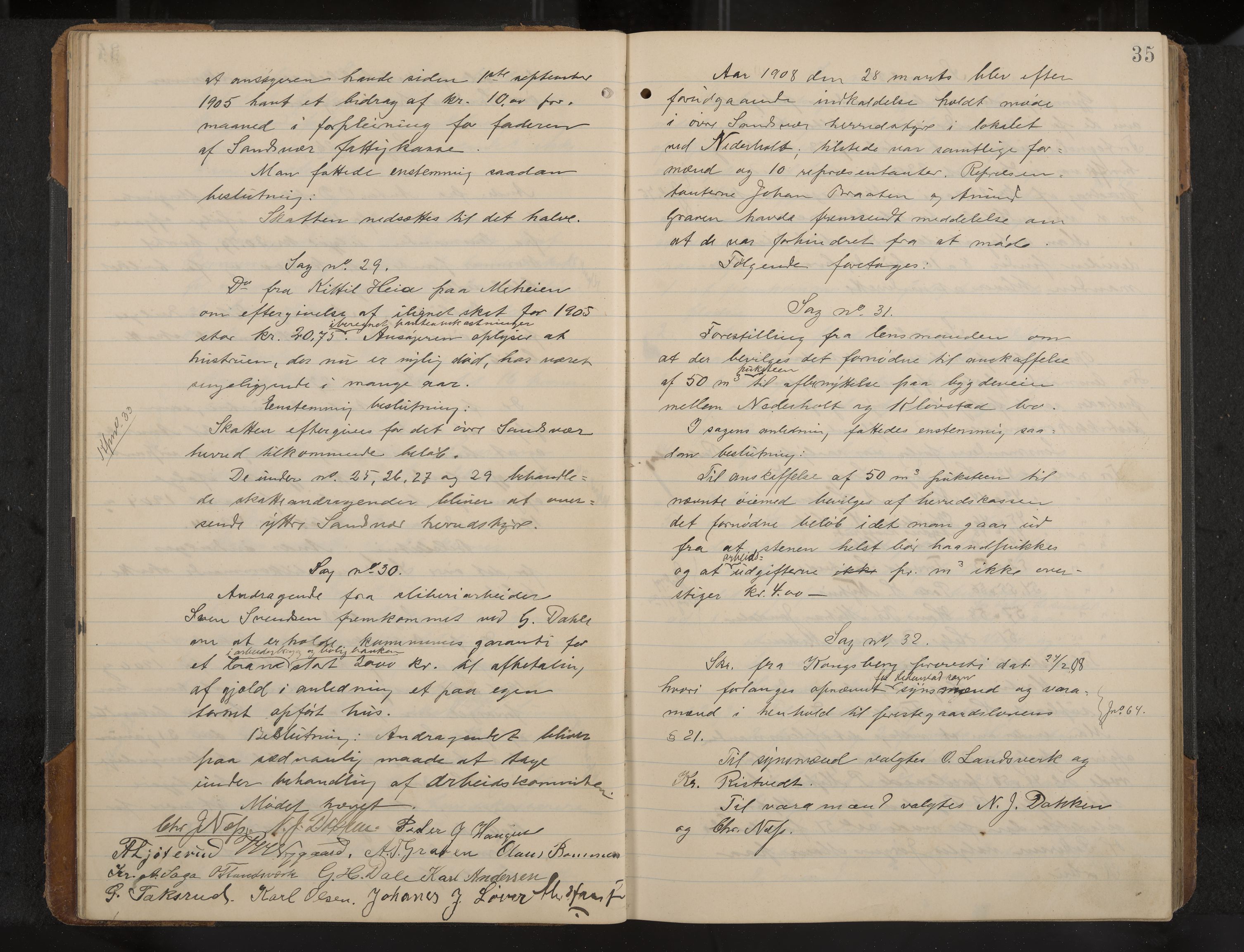 Øvre Sandsvær formannskap og sentraladministrasjon, IKAK/0630021/A/L0001: Møtebok med register, 1908-1913, s. 35
