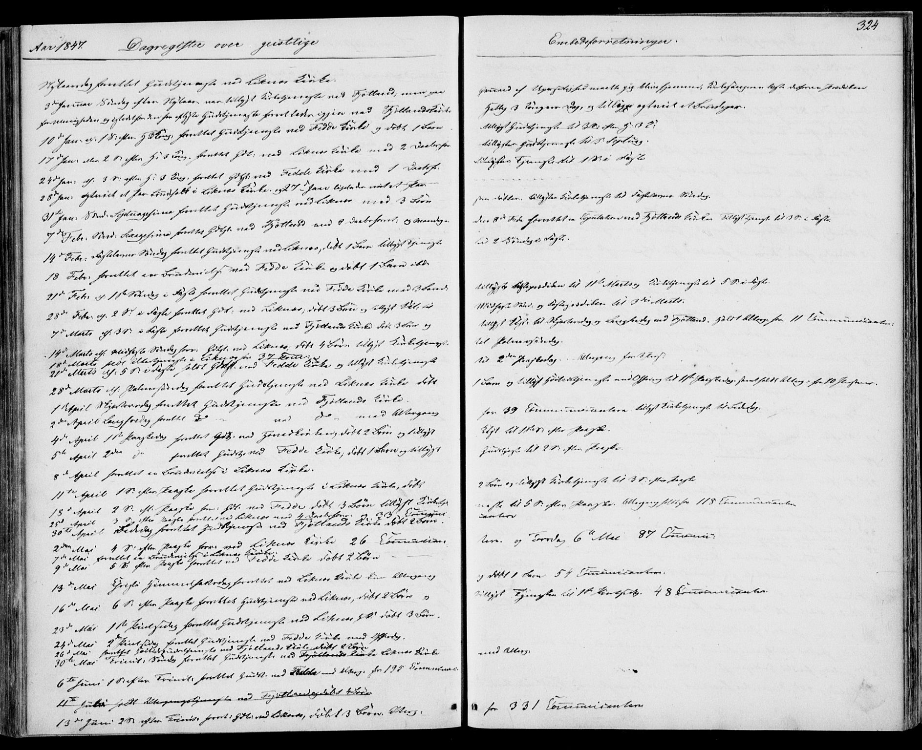 Kvinesdal sokneprestkontor, SAK/1111-0026/F/Fa/Fab/L0005: Ministerialbok nr. A 5, 1844-1857, s. 324