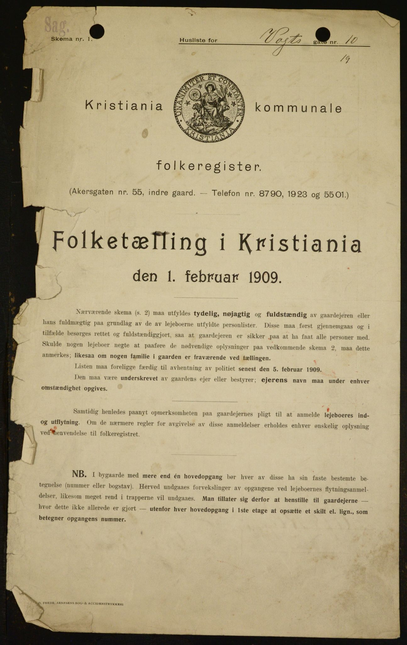 OBA, Kommunal folketelling 1.2.1909 for Kristiania kjøpstad, 1909, s. 112759