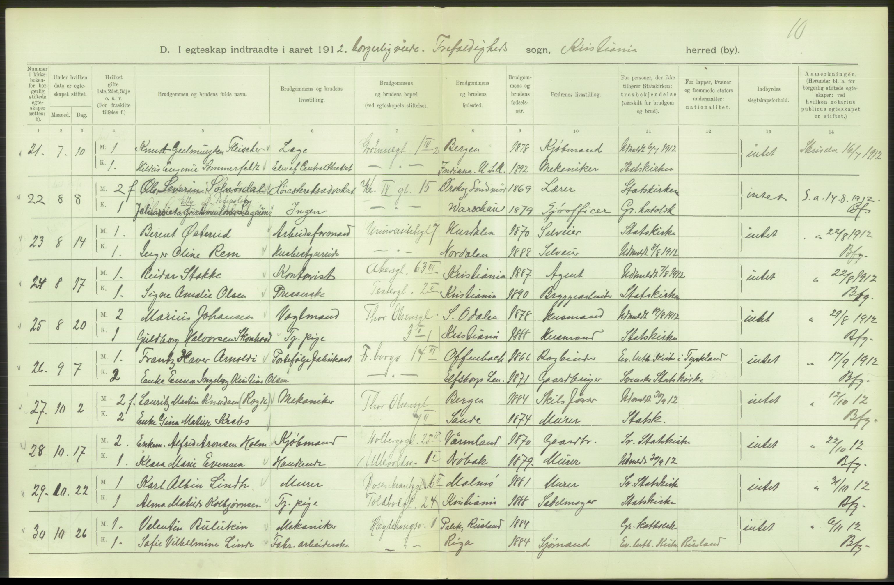 Statistisk sentralbyrå, Sosiodemografiske emner, Befolkning, AV/RA-S-2228/D/Df/Dfb/Dfbb/L0008: Kristiania: Gifte, 1912, s. 590