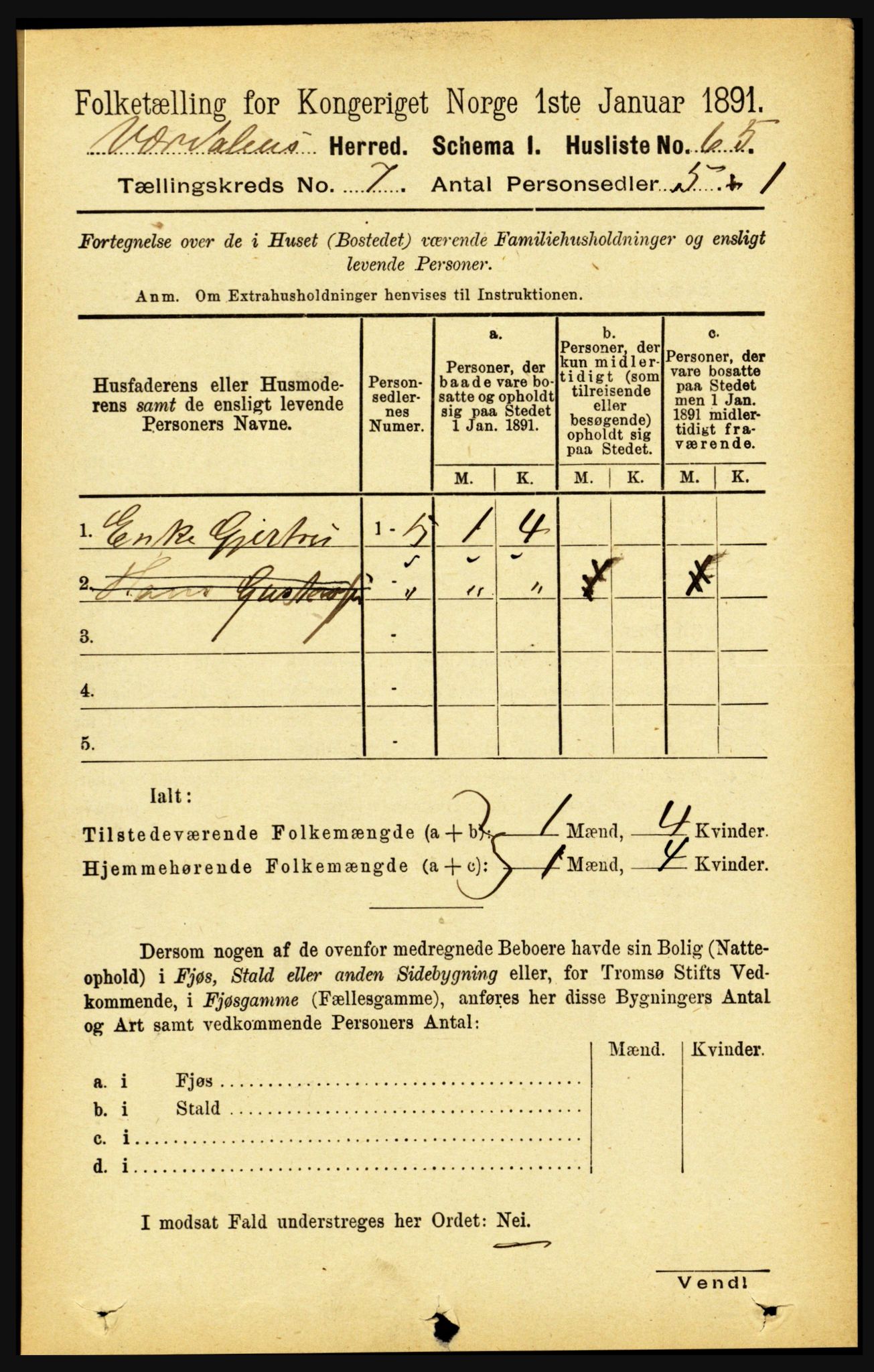 RA, Folketelling 1891 for 1721 Verdal herred, 1891, s. 3979