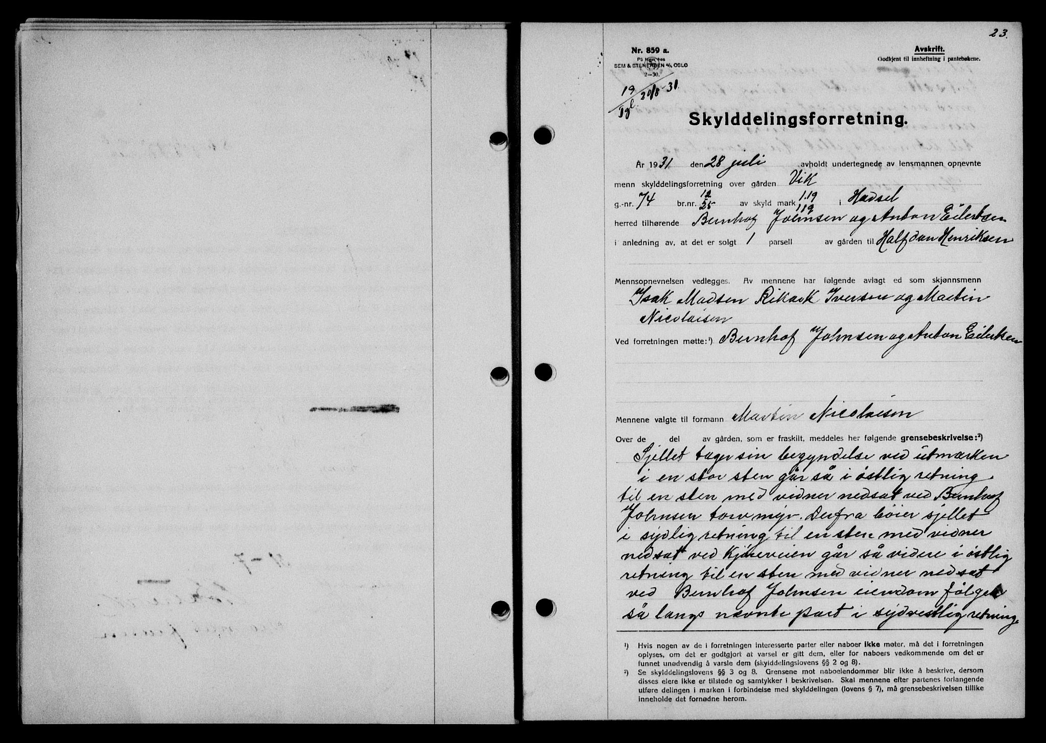 Vesterålen sorenskriveri, SAT/A-4180/1/2/2Ca/L0054: Pantebok nr. 47, 1931-1932, Tingl.dato: 20.08.1931