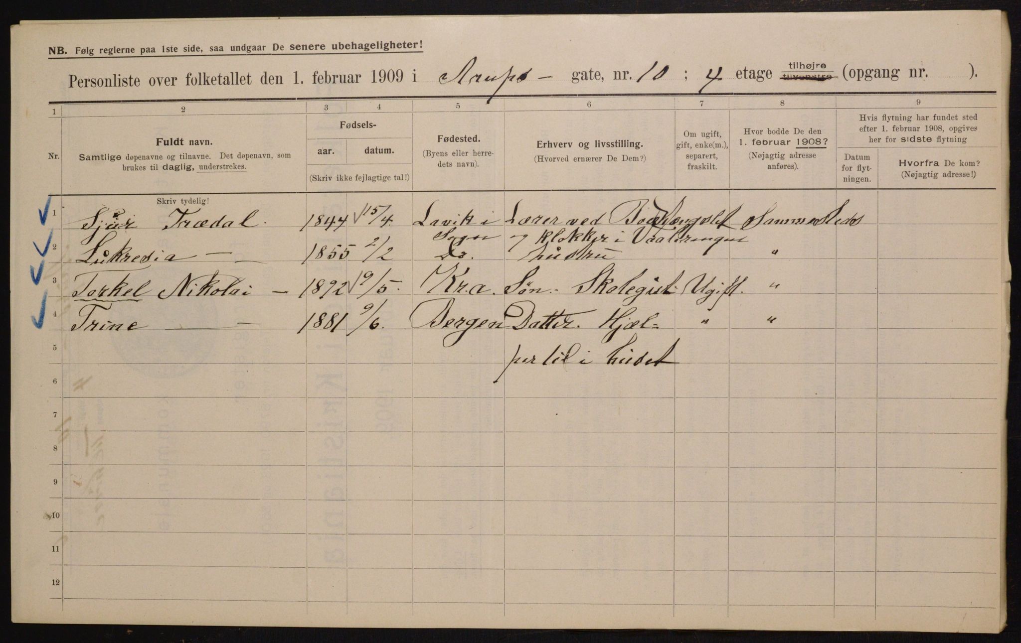 OBA, Kommunal folketelling 1.2.1909 for Kristiania kjøpstad, 1909, s. 2107