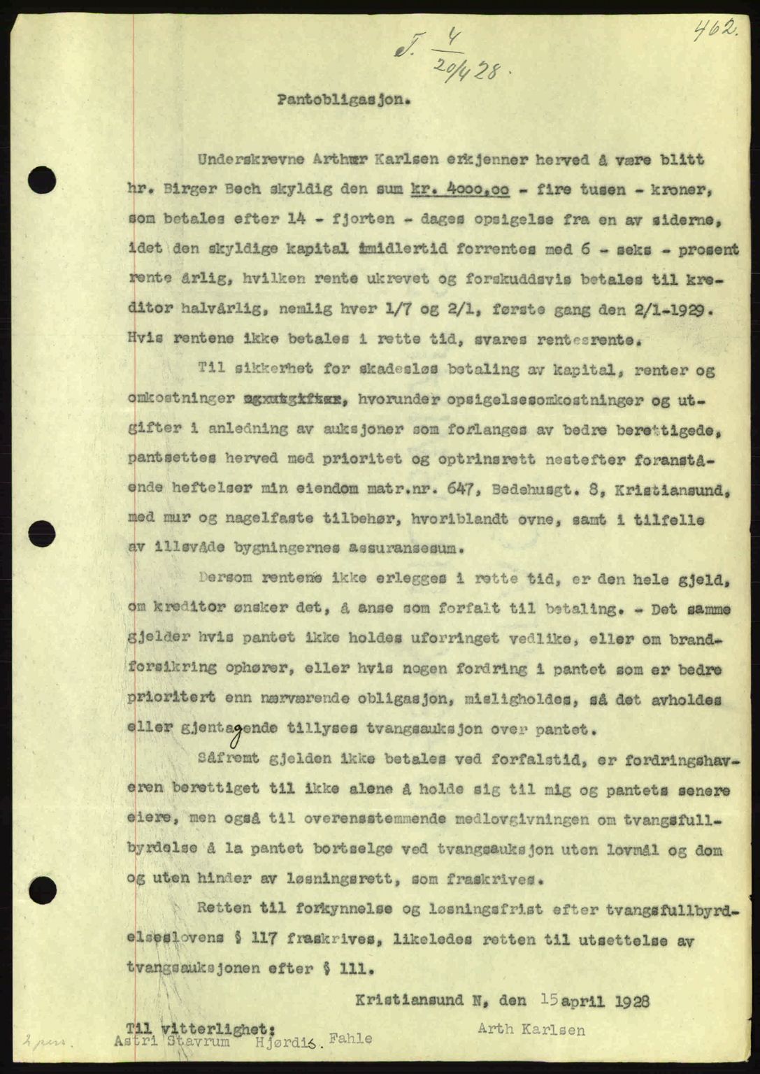Kristiansund byfogd, AV/SAT-A-4587/A/27: Pantebok nr. 21, 1926-1928, Tingl.dato: 20.04.1928