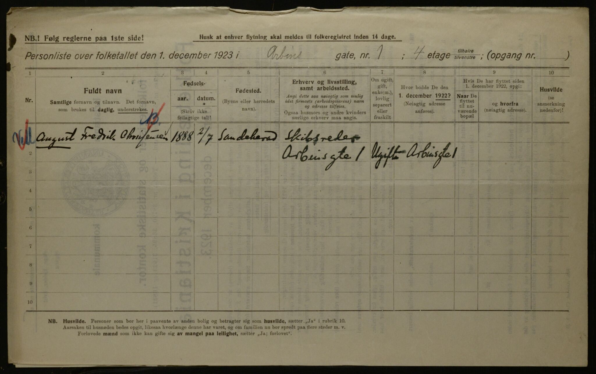 OBA, Kommunal folketelling 1.12.1923 for Kristiania, 1923, s. 1744