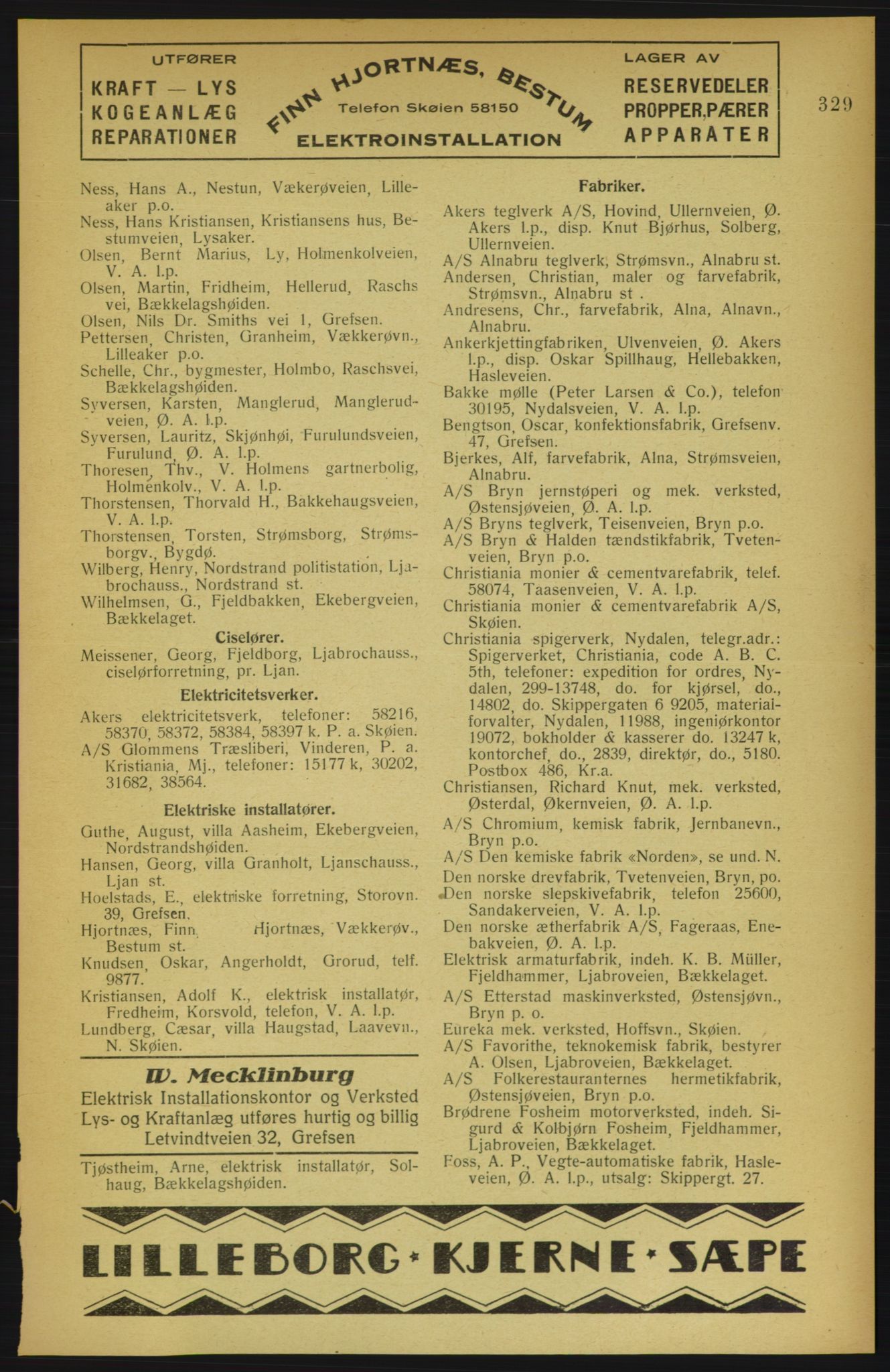 Aker adressebok/adressekalender, PUBL/001/A/002: Akers adressekalender, 1922, s. 329
