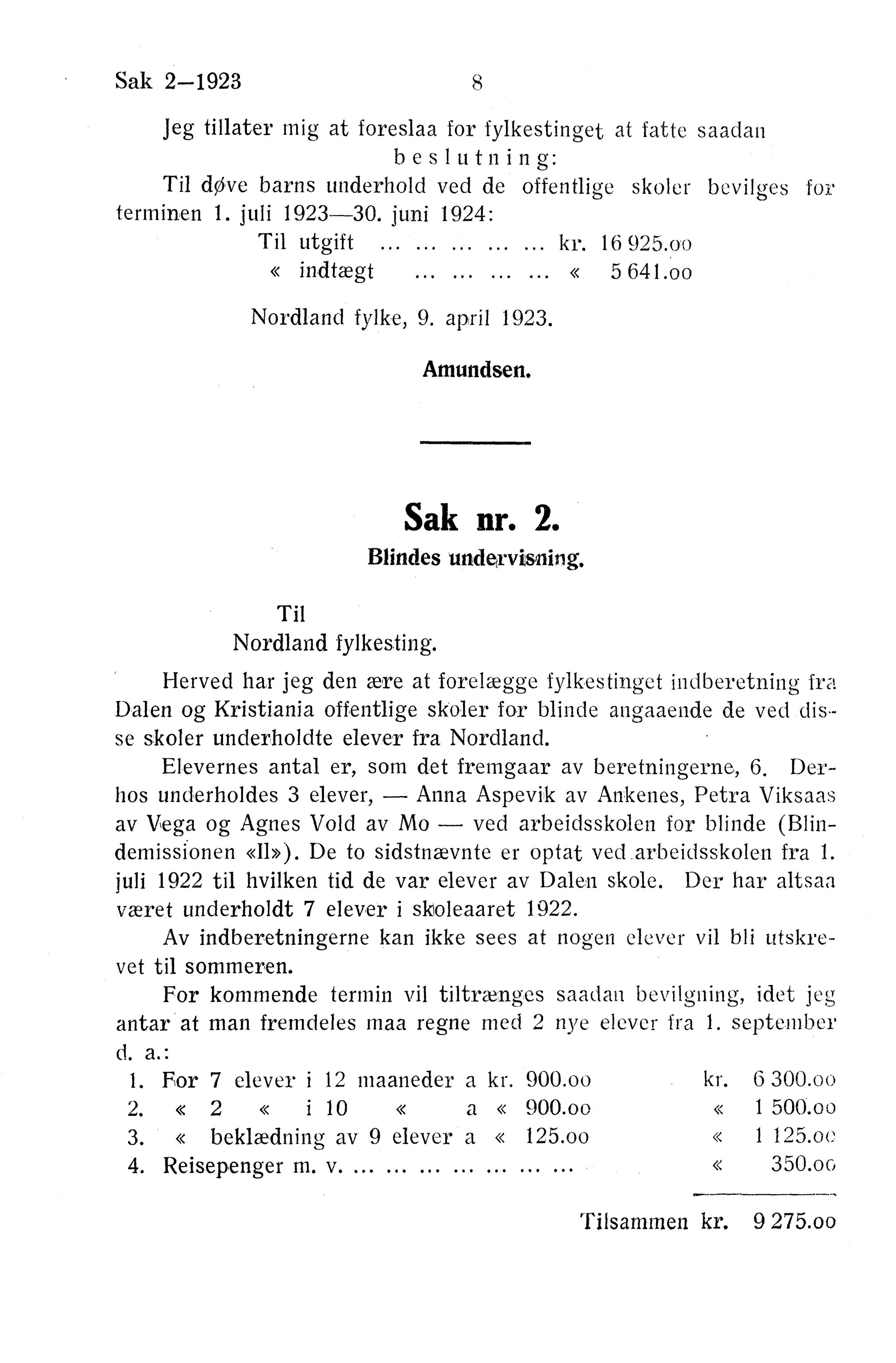 Nordland Fylkeskommune. Fylkestinget, AIN/NFK-17/176/A/Ac/L0046: Fylkestingsforhandlinger 1923, 1923