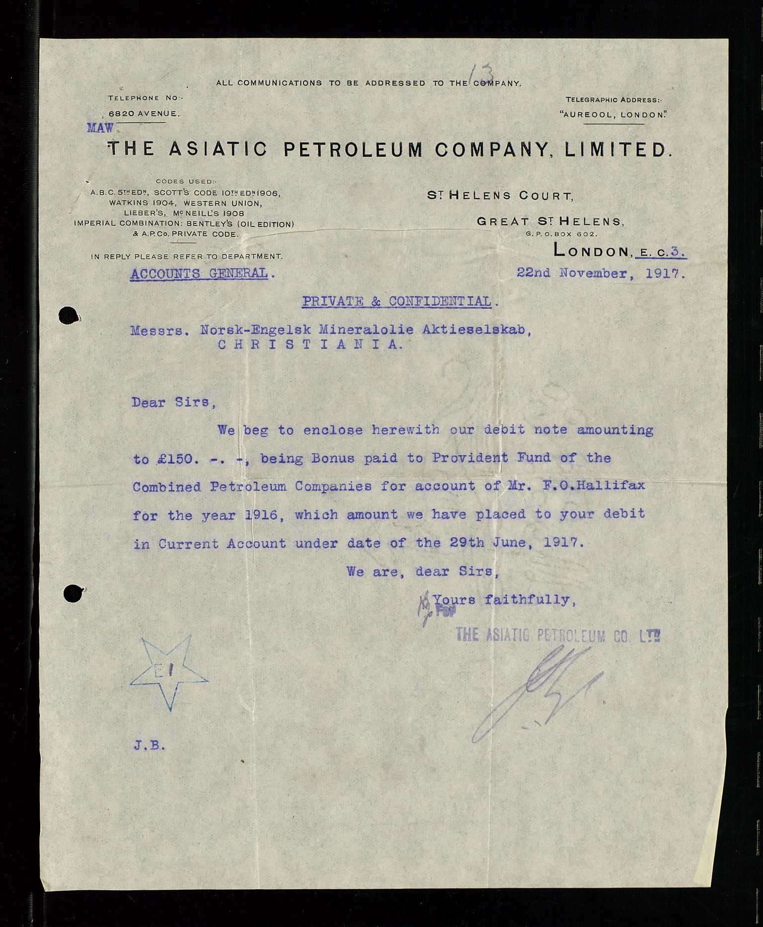 Pa 1521 - A/S Norske Shell, AV/SAST-A-101915/E/Ea/Eaa/L0001: Sjefskorrespondanse, 1917, s. 69