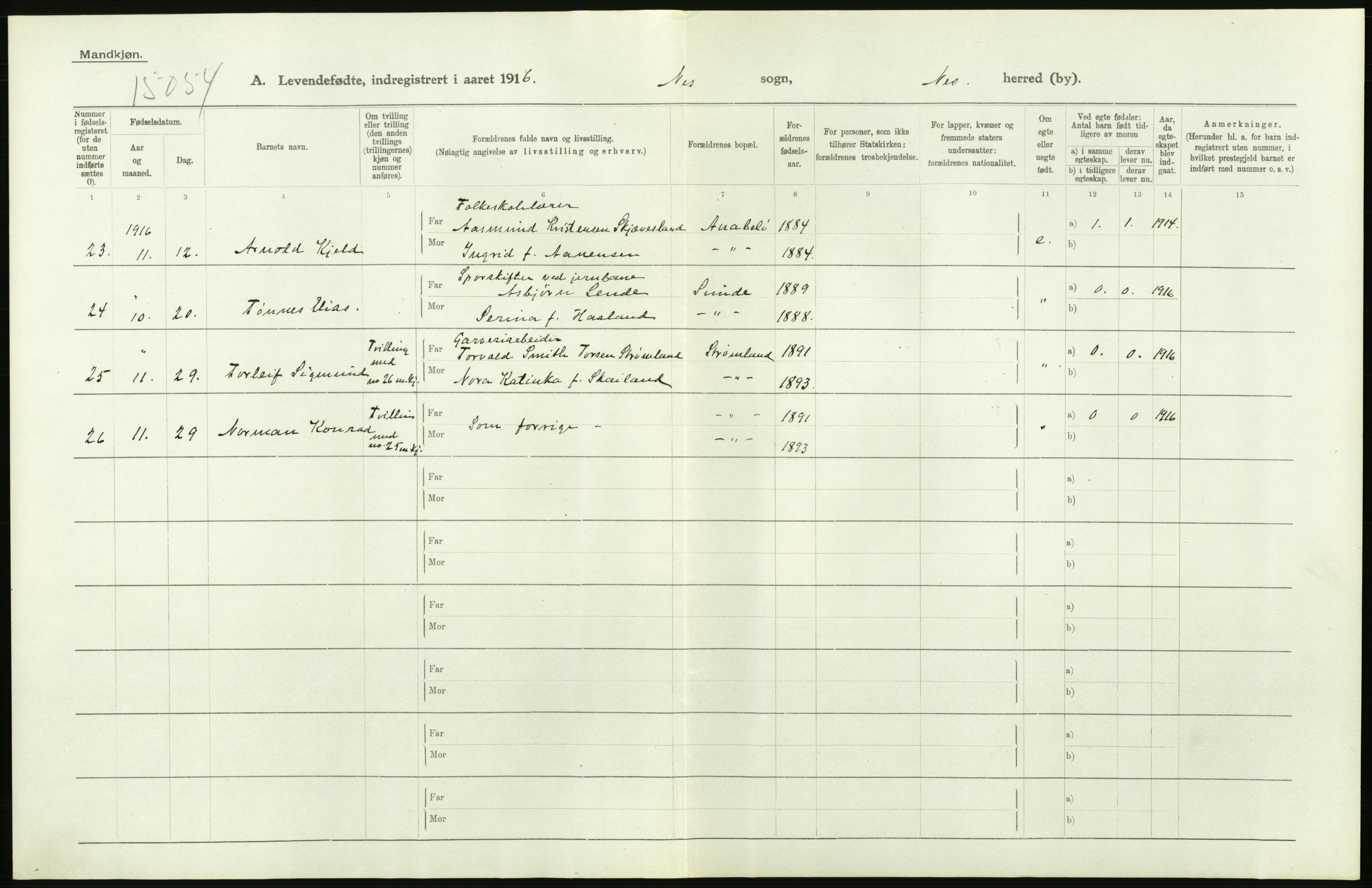 Statistisk sentralbyrå, Sosiodemografiske emner, Befolkning, AV/RA-S-2228/D/Df/Dfb/Dfbf/L0027: Lister og Mandals amt: Levendefødte menn og kvinner. Bygder og byer., 1916, s. 28