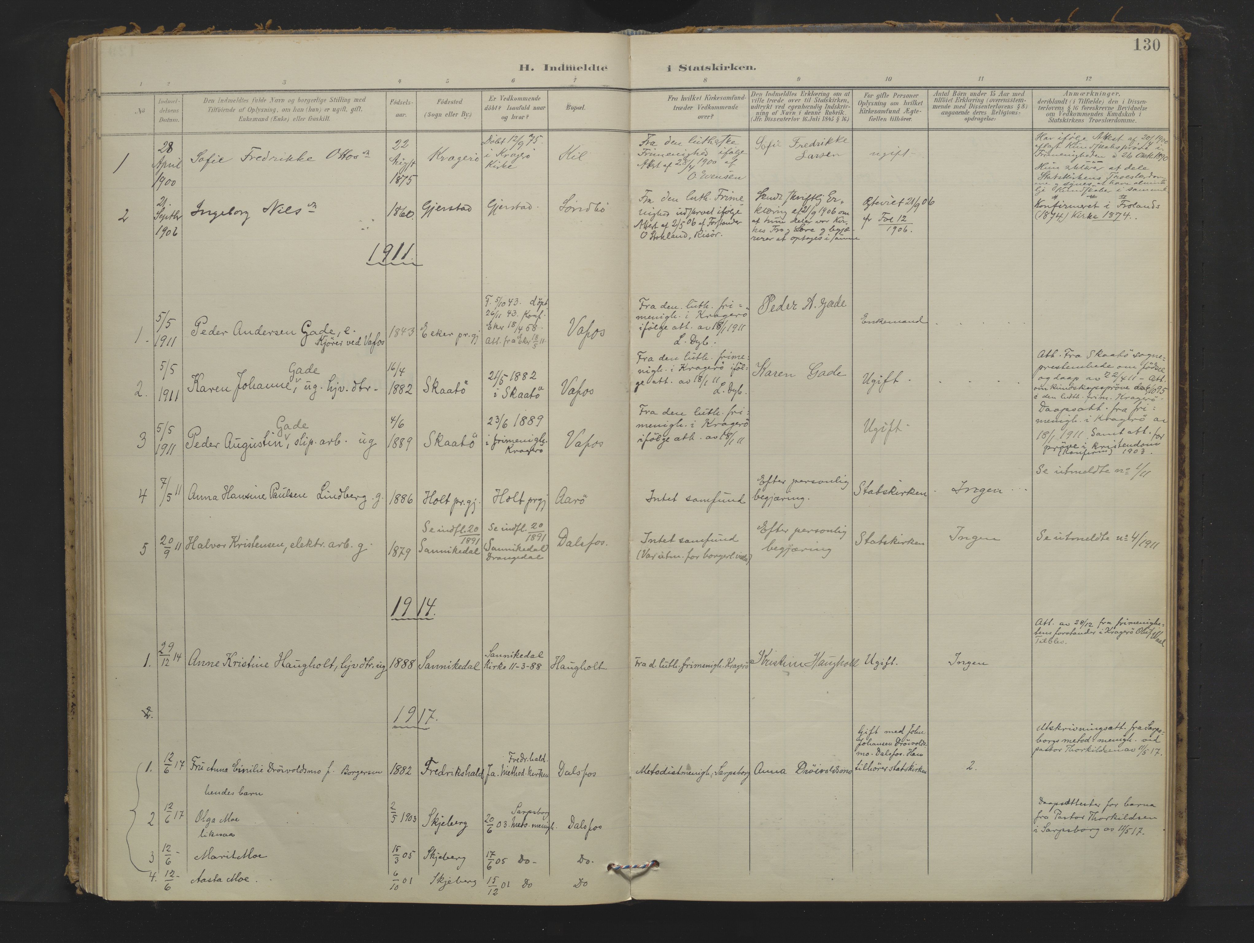 Sannidal kirkebøker, AV/SAKO-A-296/F/Fa/L0018: Ministerialbok nr. 18, 1900-1918, s. 130