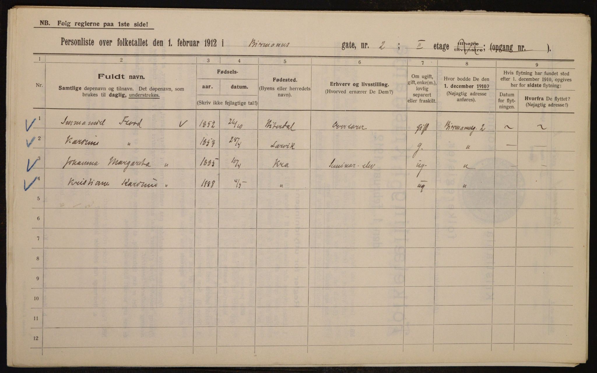 OBA, Kommunal folketelling 1.2.1912 for Kristiania, 1912, s. 4783