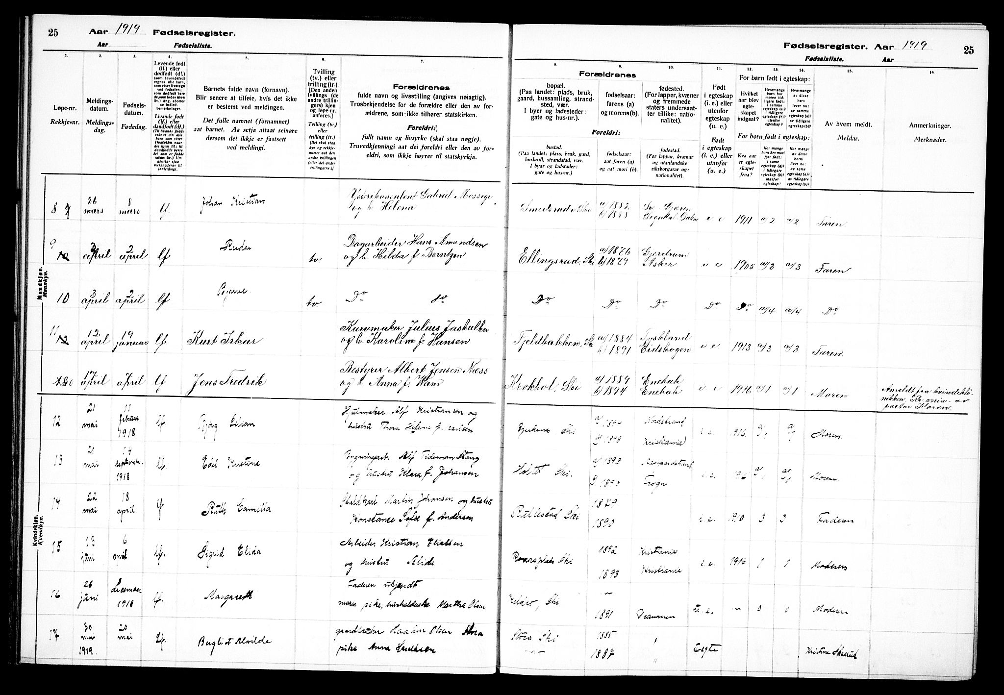 Kråkstad prestekontor Kirkebøker, AV/SAO-A-10125a/J/Jb/L0001: Fødselsregister nr. II 1, 1916-1936, s. 25