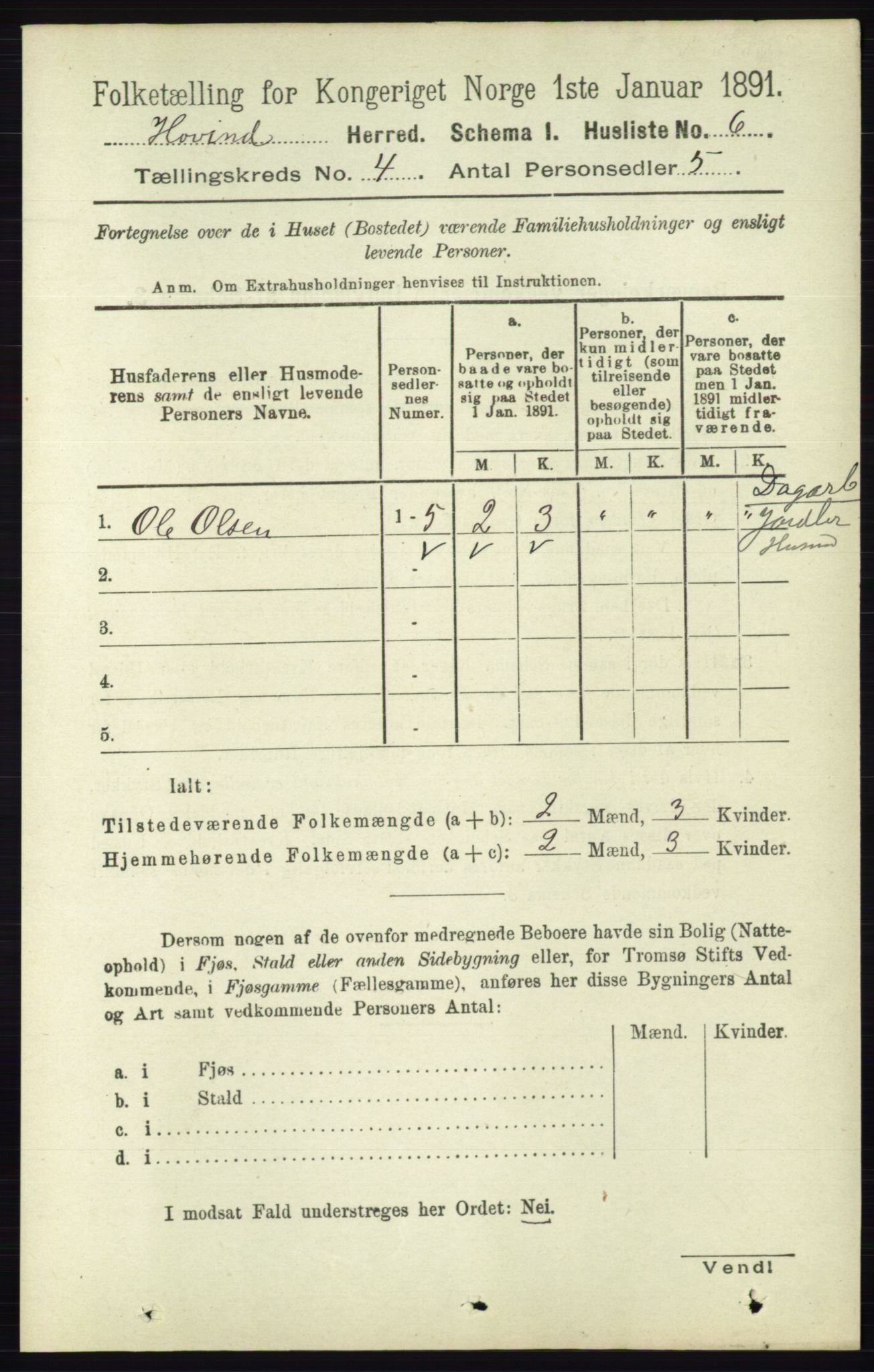 RA, Folketelling 1891 for 0825 Hovin herred, 1891, s. 786