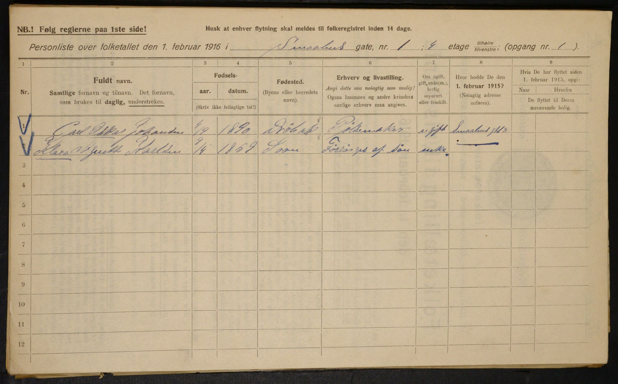 OBA, Kommunal folketelling 1.2.1916 for Kristiania, 1916, s. 100164