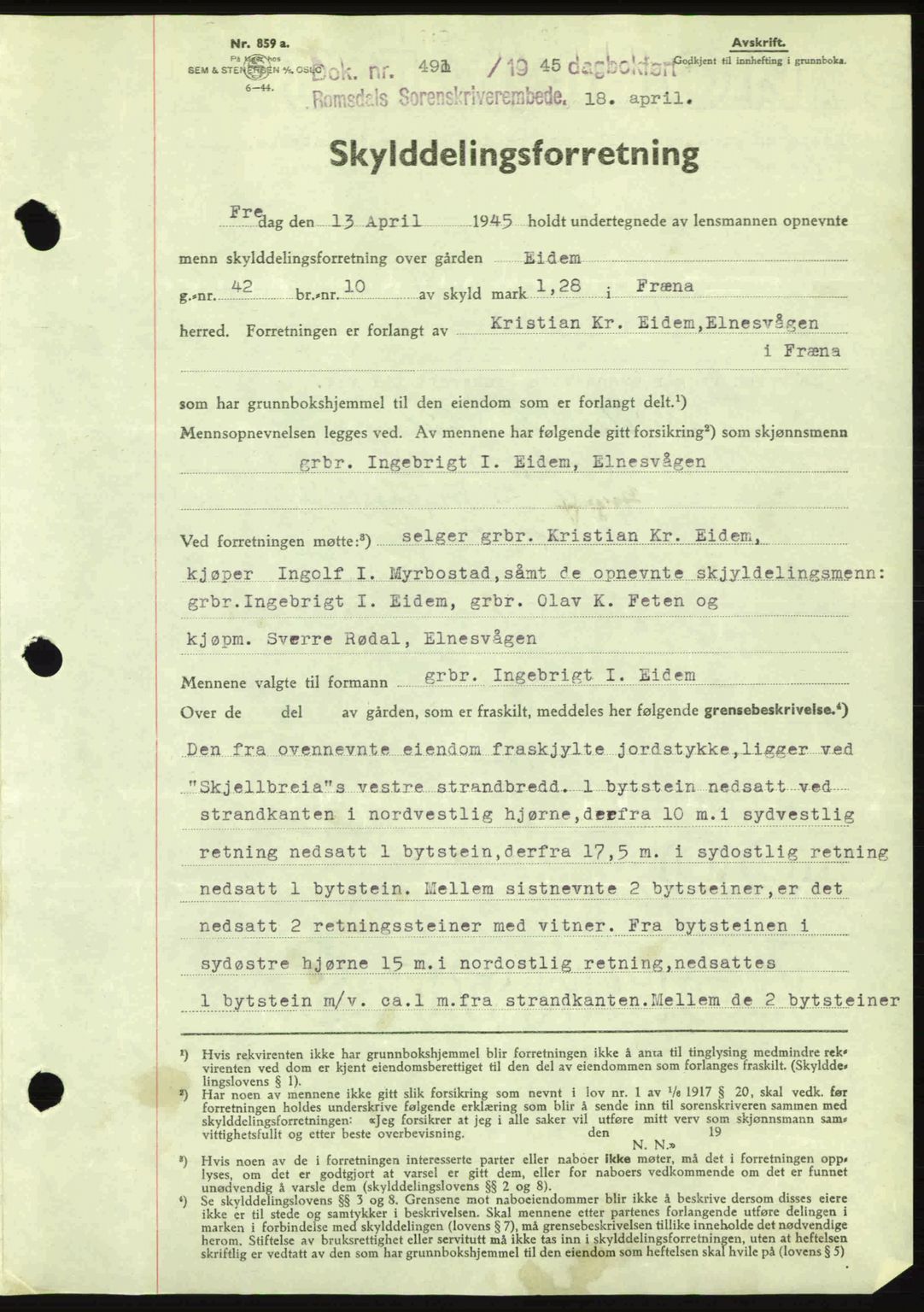 Romsdal sorenskriveri, SAT/A-4149/1/2/2C: Pantebok nr. A17, 1944-1945, Dagboknr: 491/1945