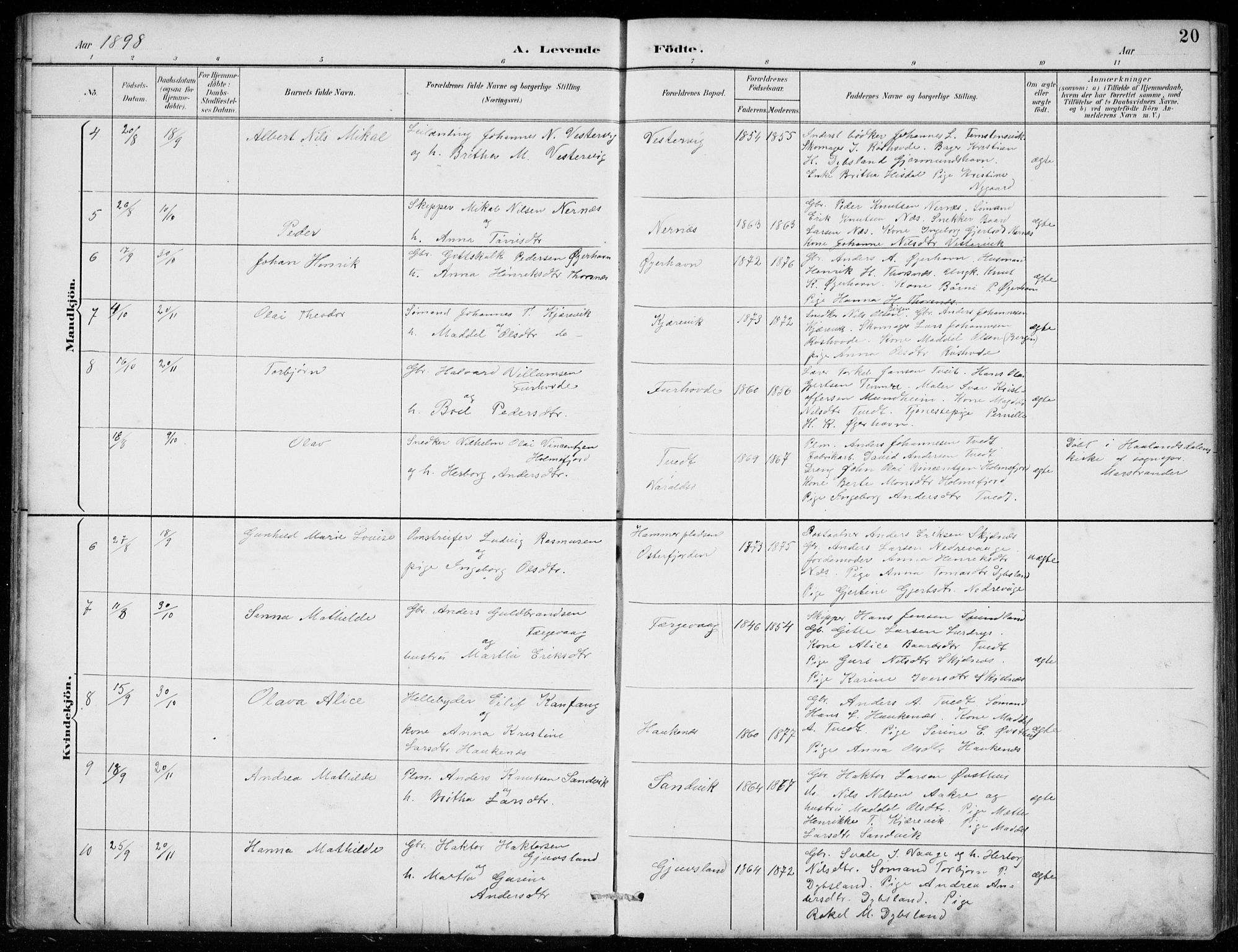 Strandebarm sokneprestembete, AV/SAB-A-78401/H/Hab: Klokkerbok nr. C  1, 1891-1913, s. 20