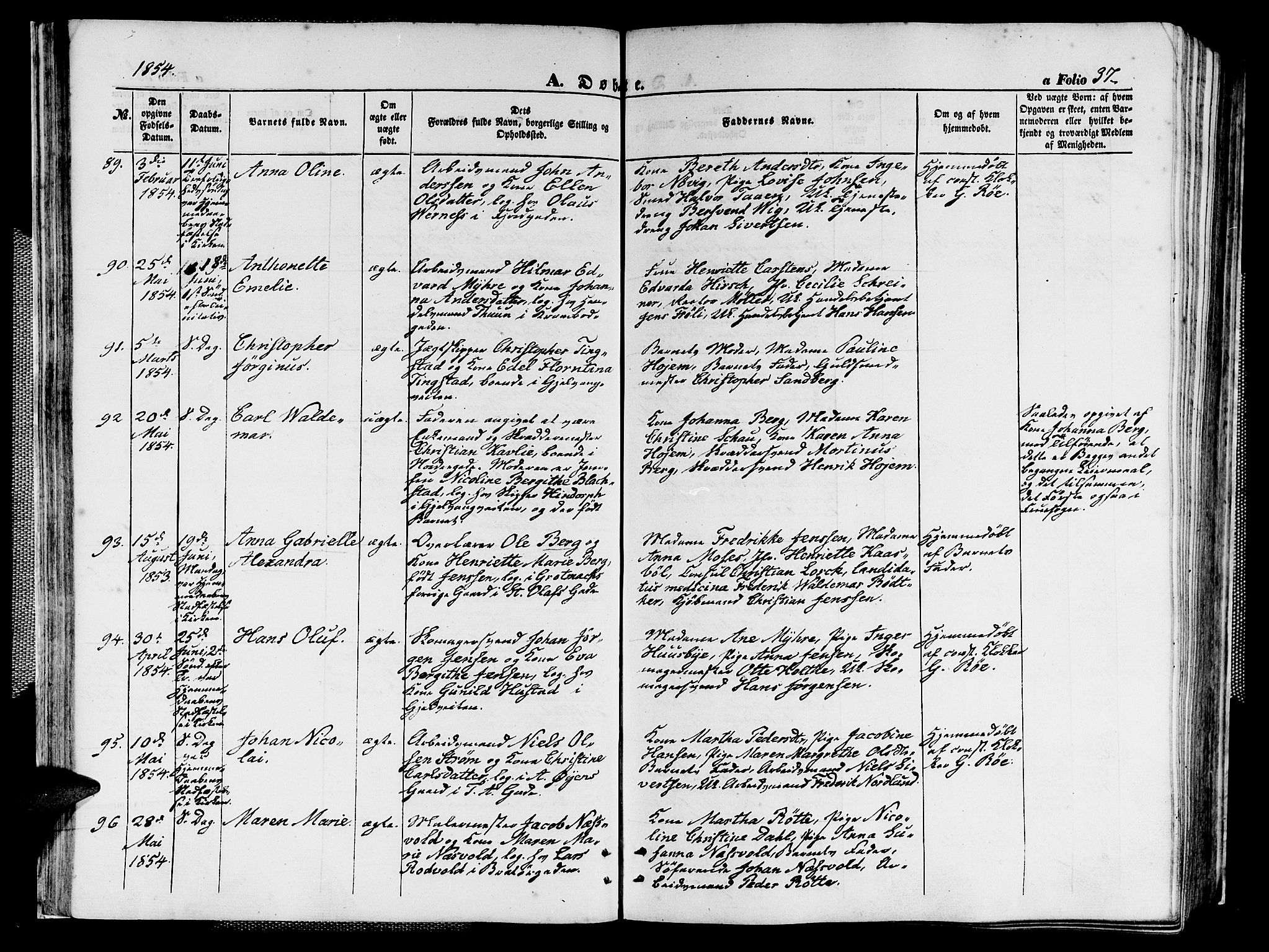 Ministerialprotokoller, klokkerbøker og fødselsregistre - Sør-Trøndelag, SAT/A-1456/602/L0138: Klokkerbok nr. 602C06, 1853-1858, s. 37
