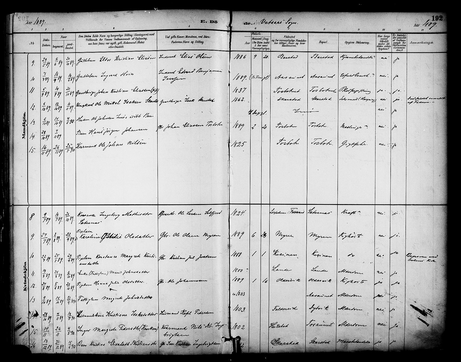 Ministerialprotokoller, klokkerbøker og fødselsregistre - Nordland, AV/SAT-A-1459/810/L0150: Ministerialbok nr. 810A10 /1, 1884-1895, s. 192