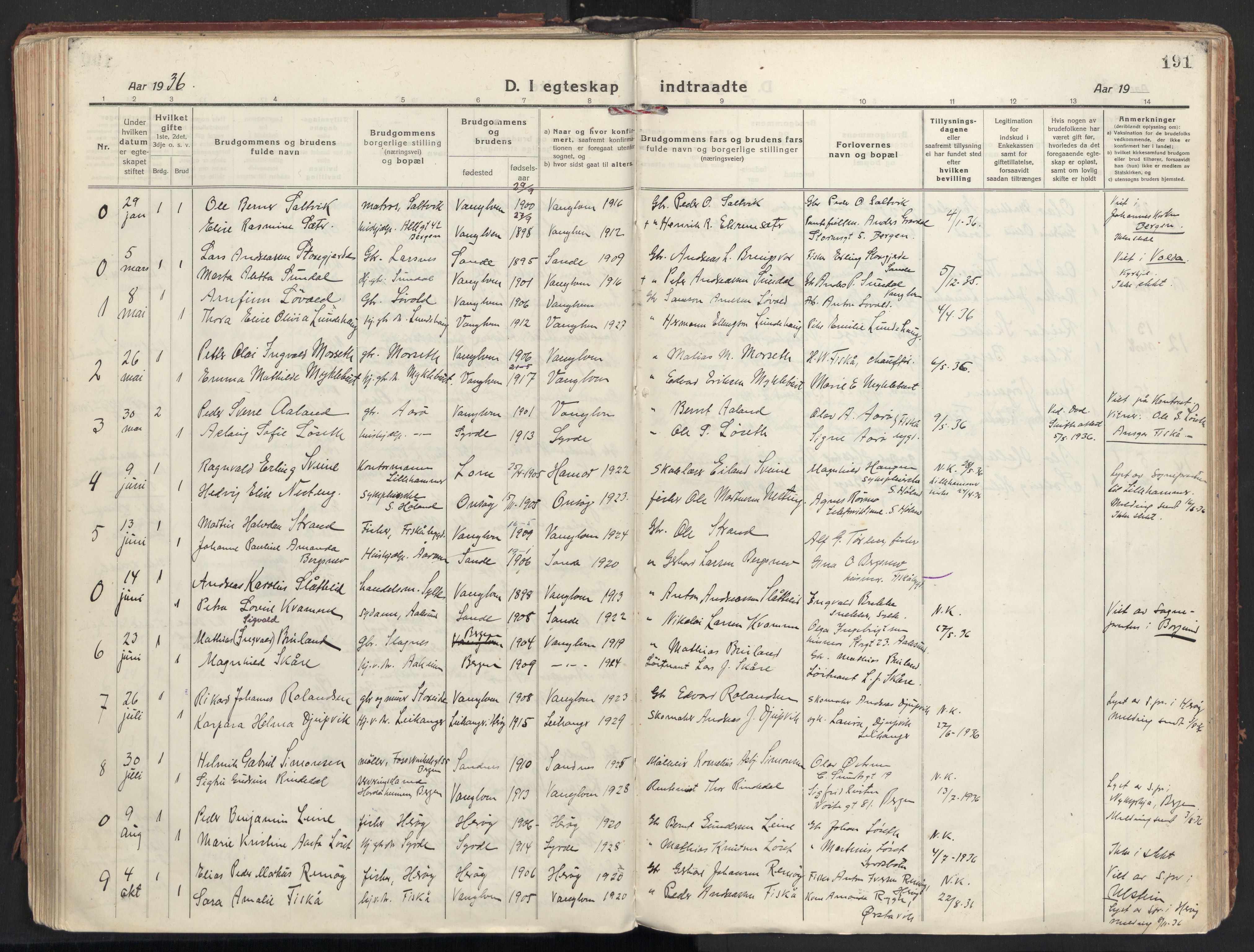 Ministerialprotokoller, klokkerbøker og fødselsregistre - Møre og Romsdal, AV/SAT-A-1454/501/L0012: Ministerialbok nr. 501A12, 1920-1946, s. 191