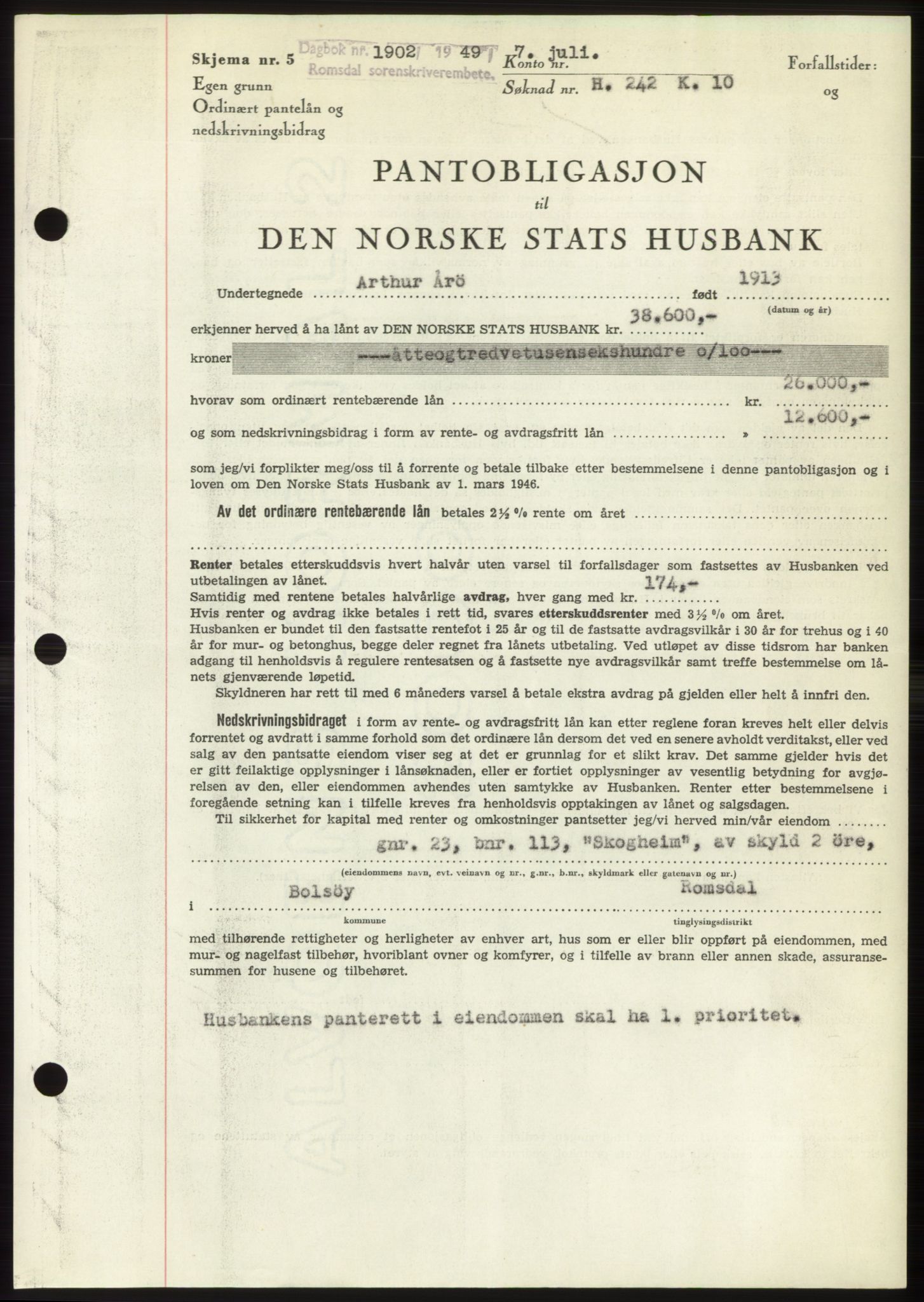 Romsdal sorenskriveri, SAT/A-4149/1/2/2C: Pantebok nr. B4, 1948-1949, Dagboknr: 1902/1949