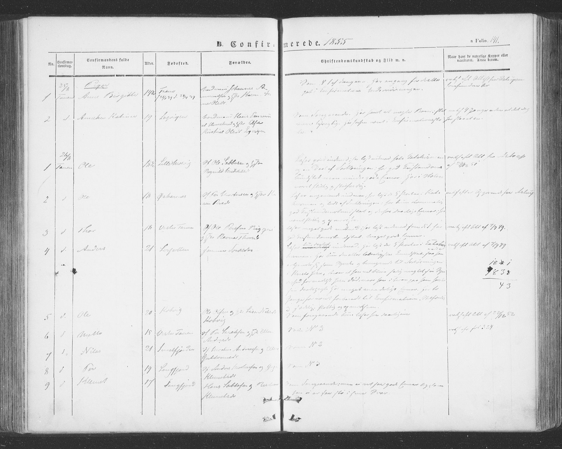 Tana sokneprestkontor, SATØ/S-1334/H/Ha/L0001kirke: Ministerialbok nr. 1, 1846-1861, s. 141
