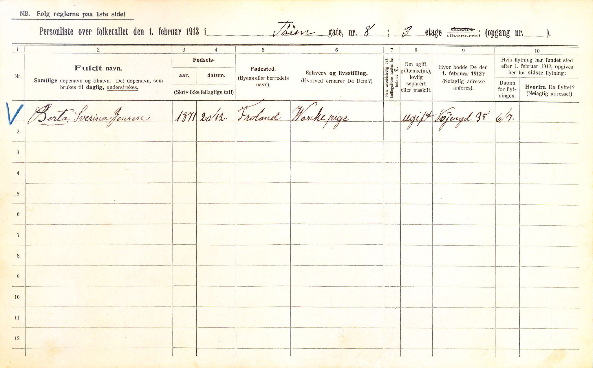 OBA, Kommunal folketelling 1.2.1913 for Kristiania, 1913, s. 117535