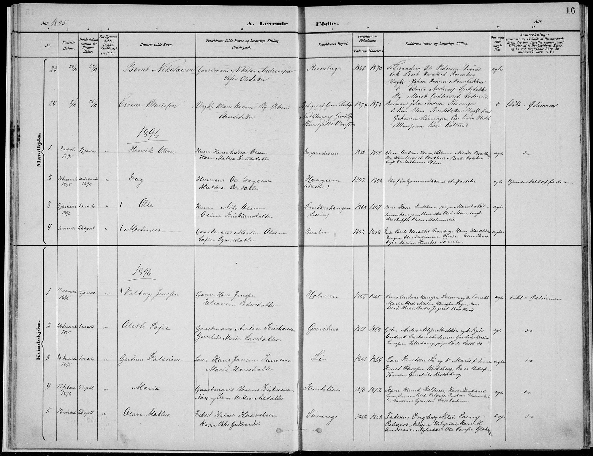 Nordre Land prestekontor, SAH/PREST-124/H/Ha/Hab/L0013: Klokkerbok nr. 13, 1891-1904, s. 16