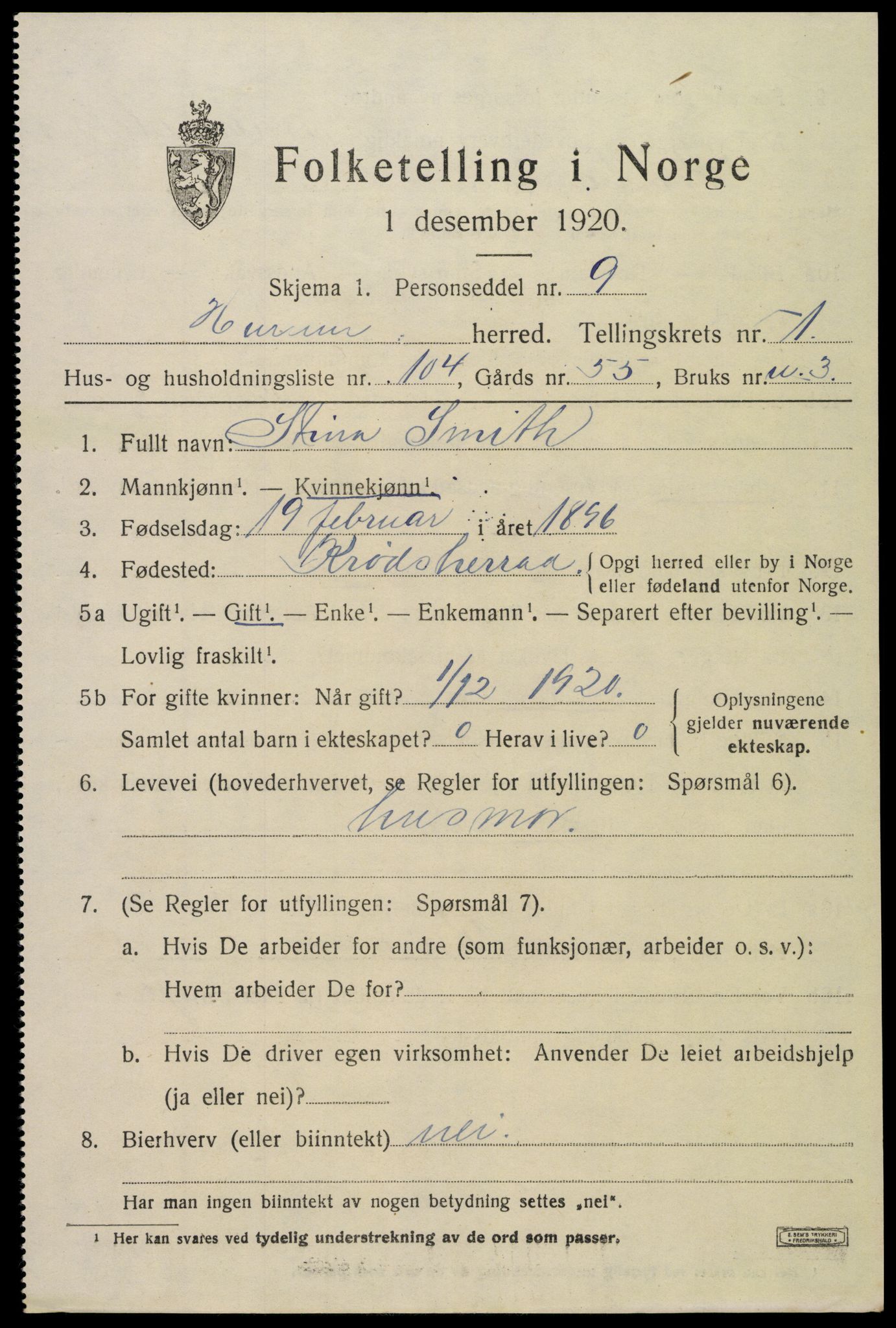 SAKO, Folketelling 1920 for 0628 Hurum herred, 1920, s. 3110