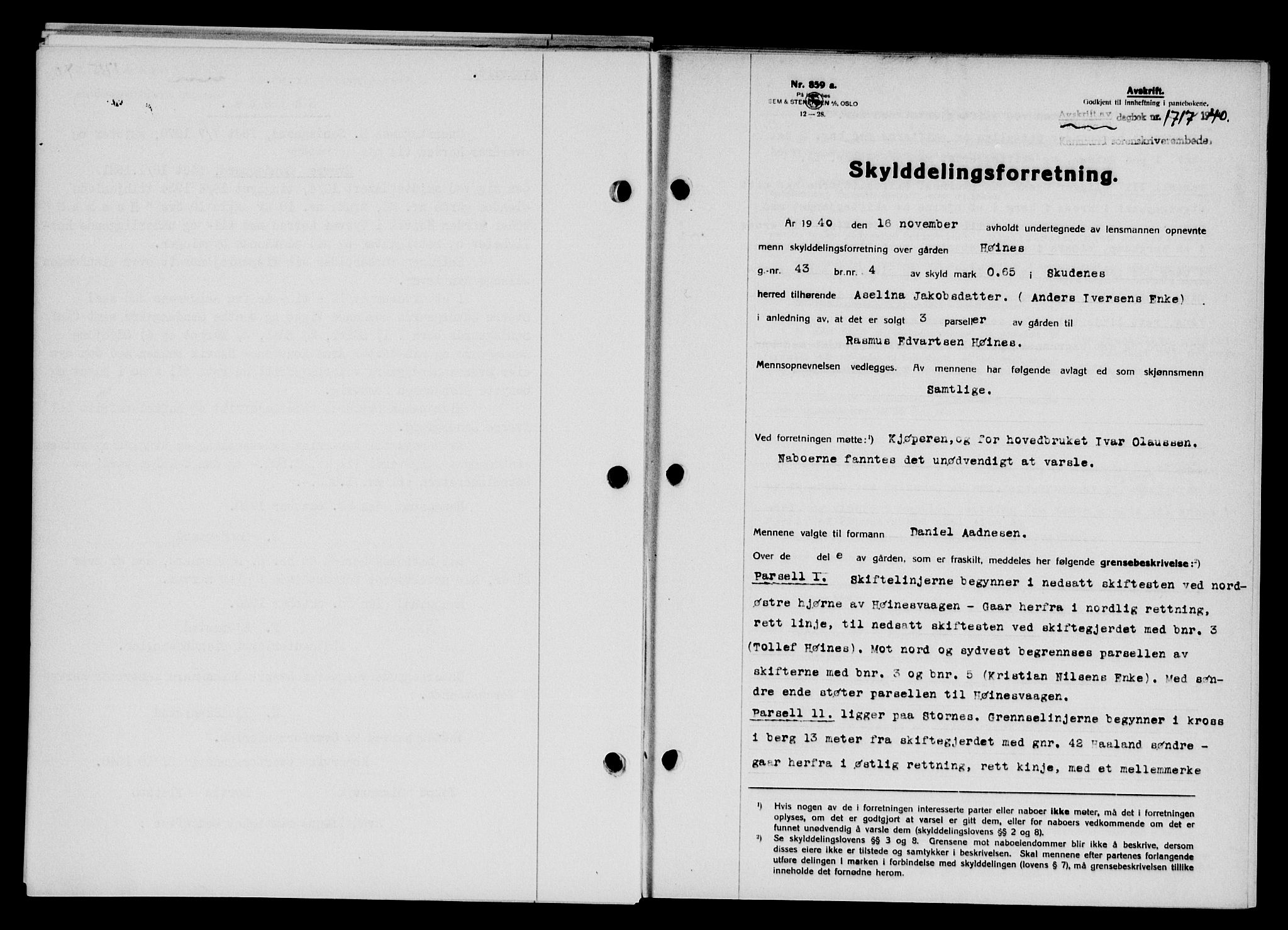 Karmsund sorenskriveri, SAST/A-100311/01/II/IIB/L0074: Pantebok nr. 55A, 1940-1941, Dagboknr: 1717/1940