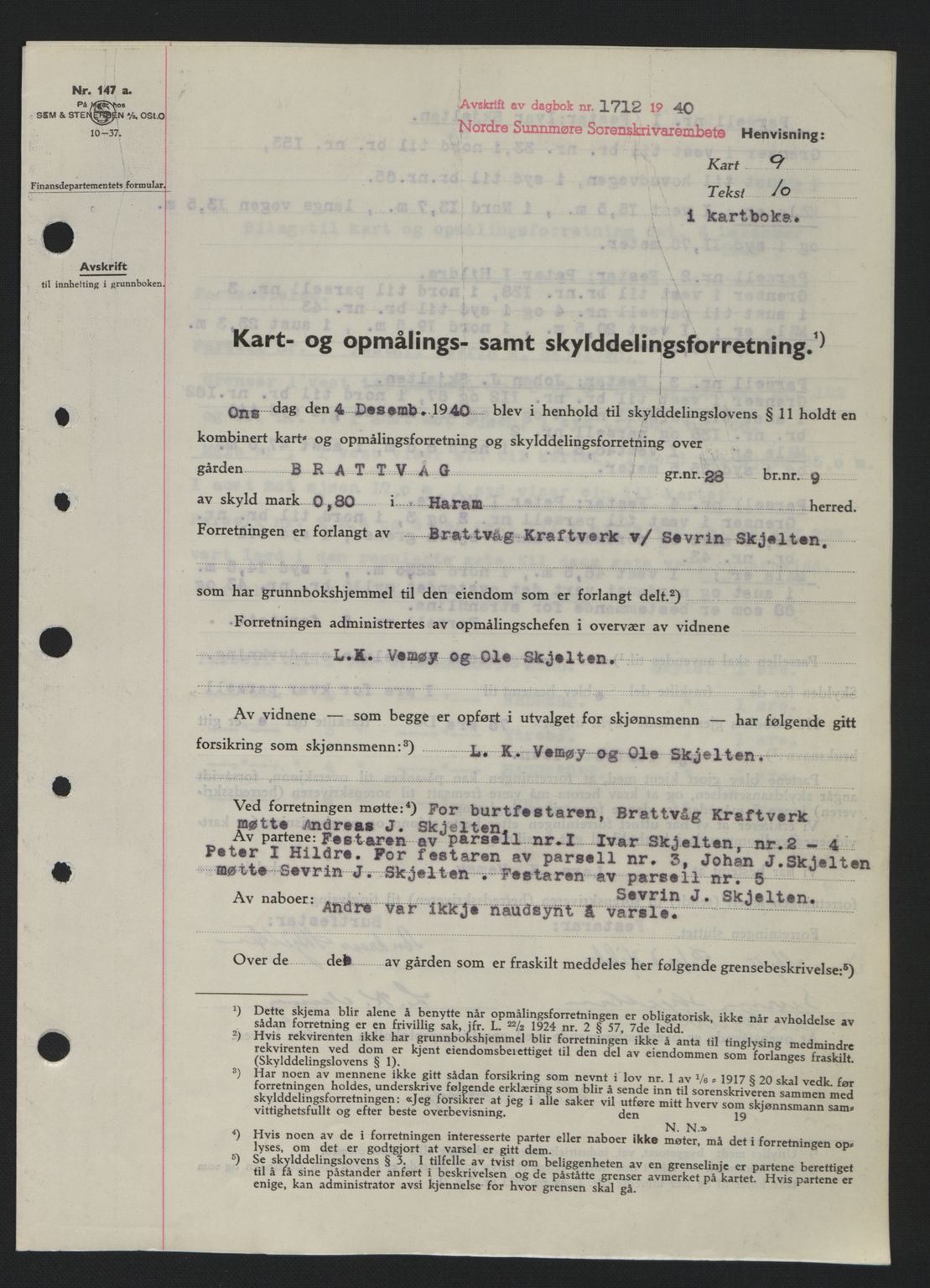 Nordre Sunnmøre sorenskriveri, SAT/A-0006/1/2/2C/2Ca: Pantebok nr. A10, 1940-1941, Dagboknr: 1712/1940