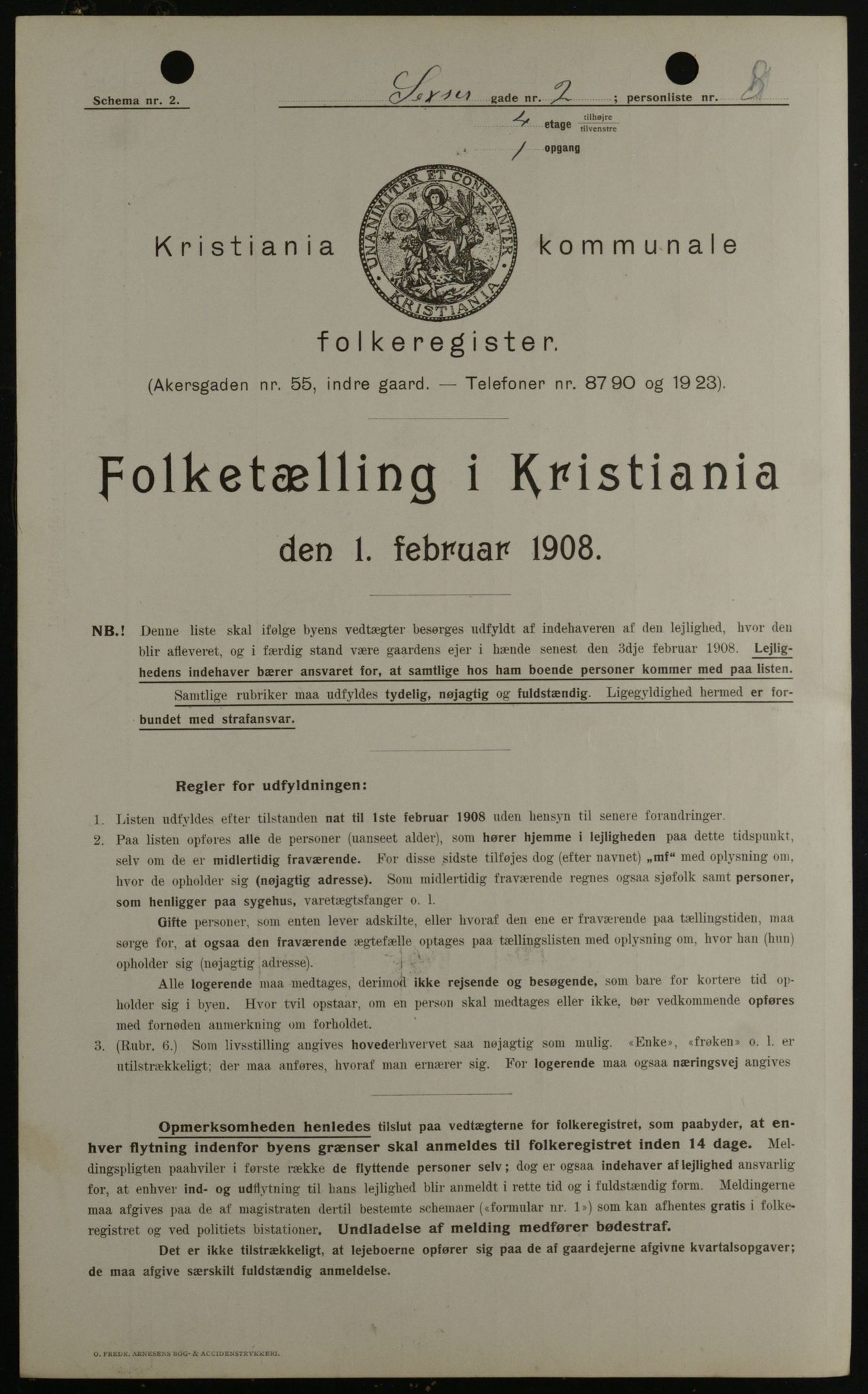 OBA, Kommunal folketelling 1.2.1908 for Kristiania kjøpstad, 1908, s. 85167