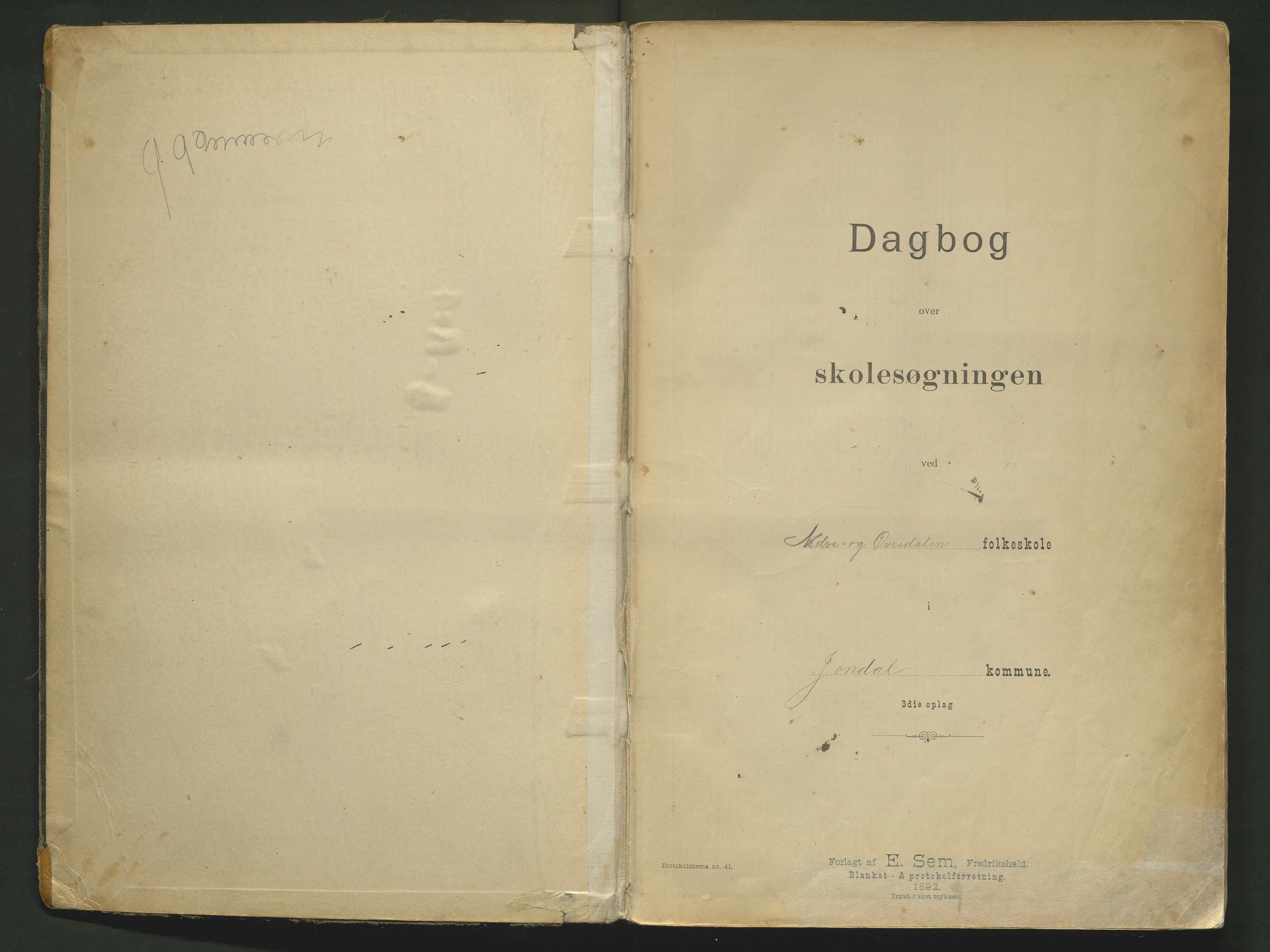 Jondal kommune. Barneskulane, IKAH/1227-231/G/Gb/L0002: dagbok Øvre og nedre Krossdalen, 1895-1912