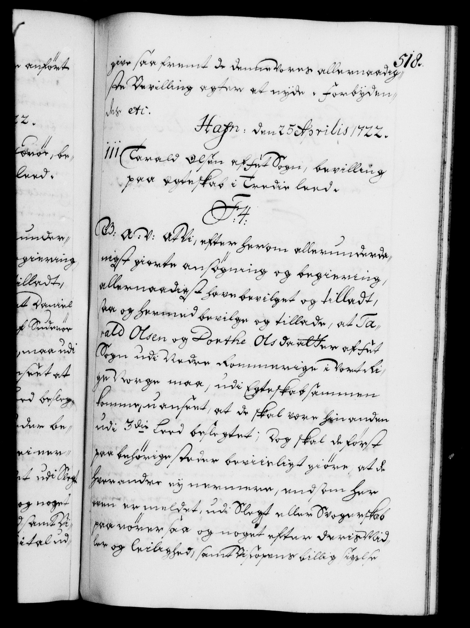 Danske Kanselli 1572-1799, AV/RA-EA-3023/F/Fc/Fca/Fcaa/L0023: Norske registre, 1720-1722, s. 518a