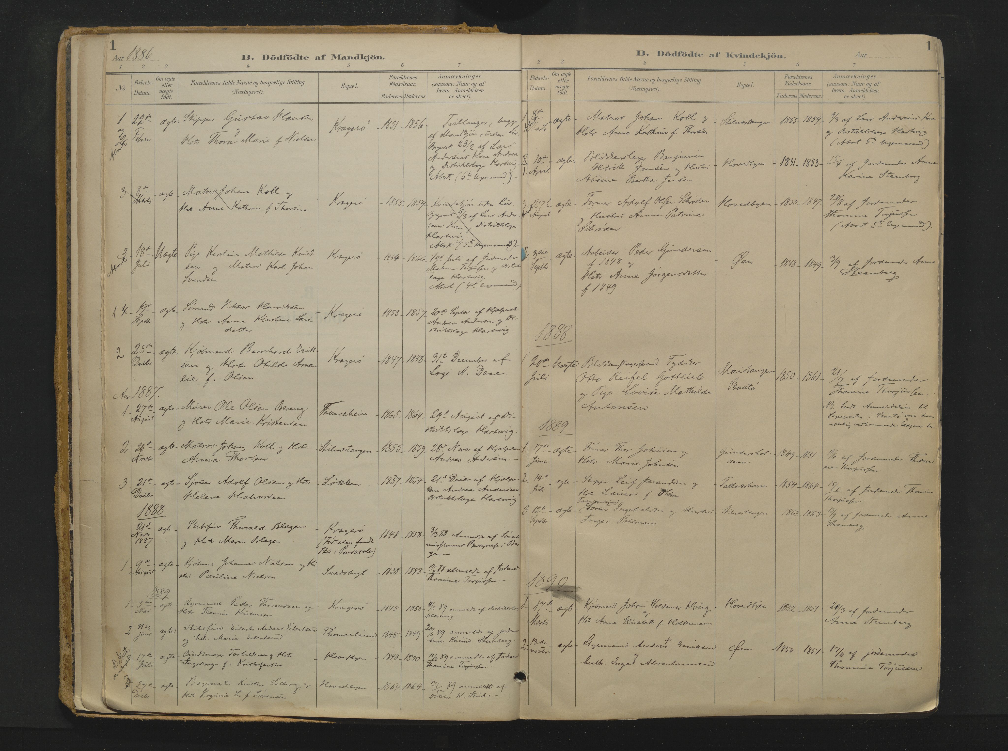 Kragerø kirkebøker, AV/SAKO-A-278/F/Fa/L0017: Ministerialbok nr. 17, 1886-1923, s. 1