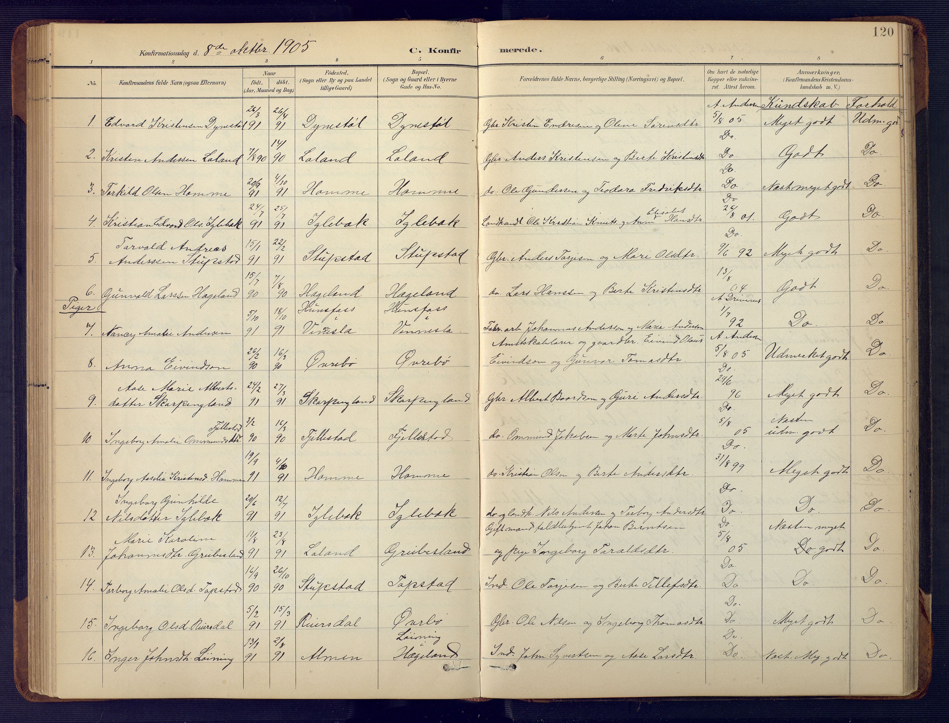 Vennesla sokneprestkontor, AV/SAK-1111-0045/Fb/Fbc/L0003: Klokkerbok nr. B 3, 1895-1946, s. 120