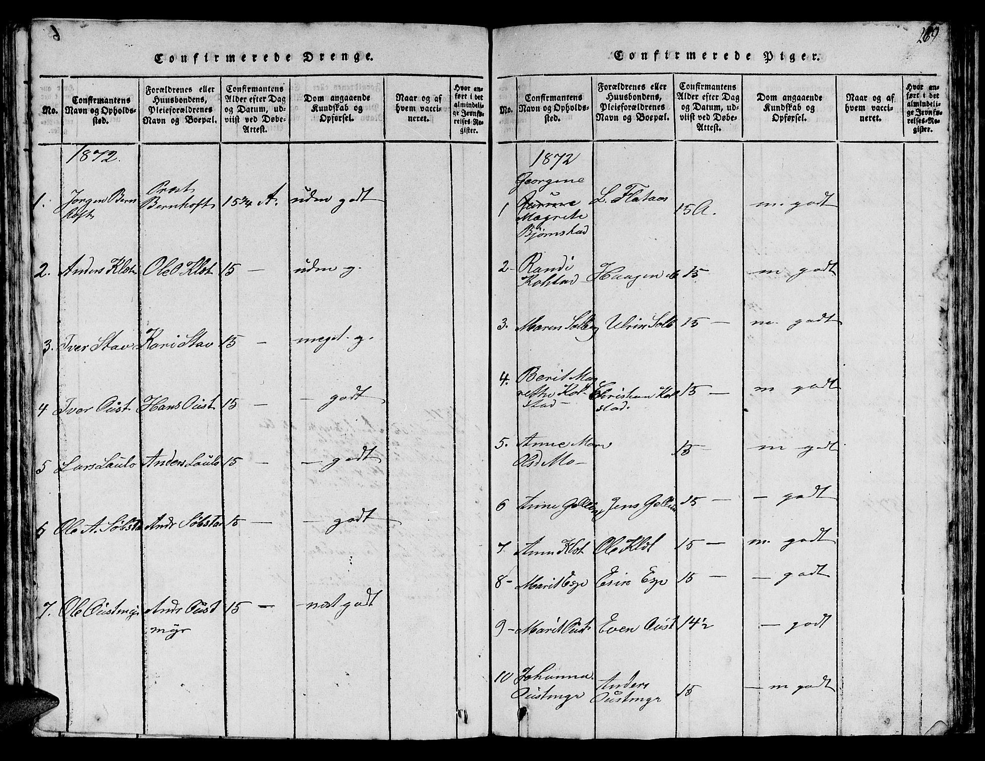 Ministerialprotokoller, klokkerbøker og fødselsregistre - Sør-Trøndelag, AV/SAT-A-1456/613/L0393: Klokkerbok nr. 613C01, 1816-1886, s. 269