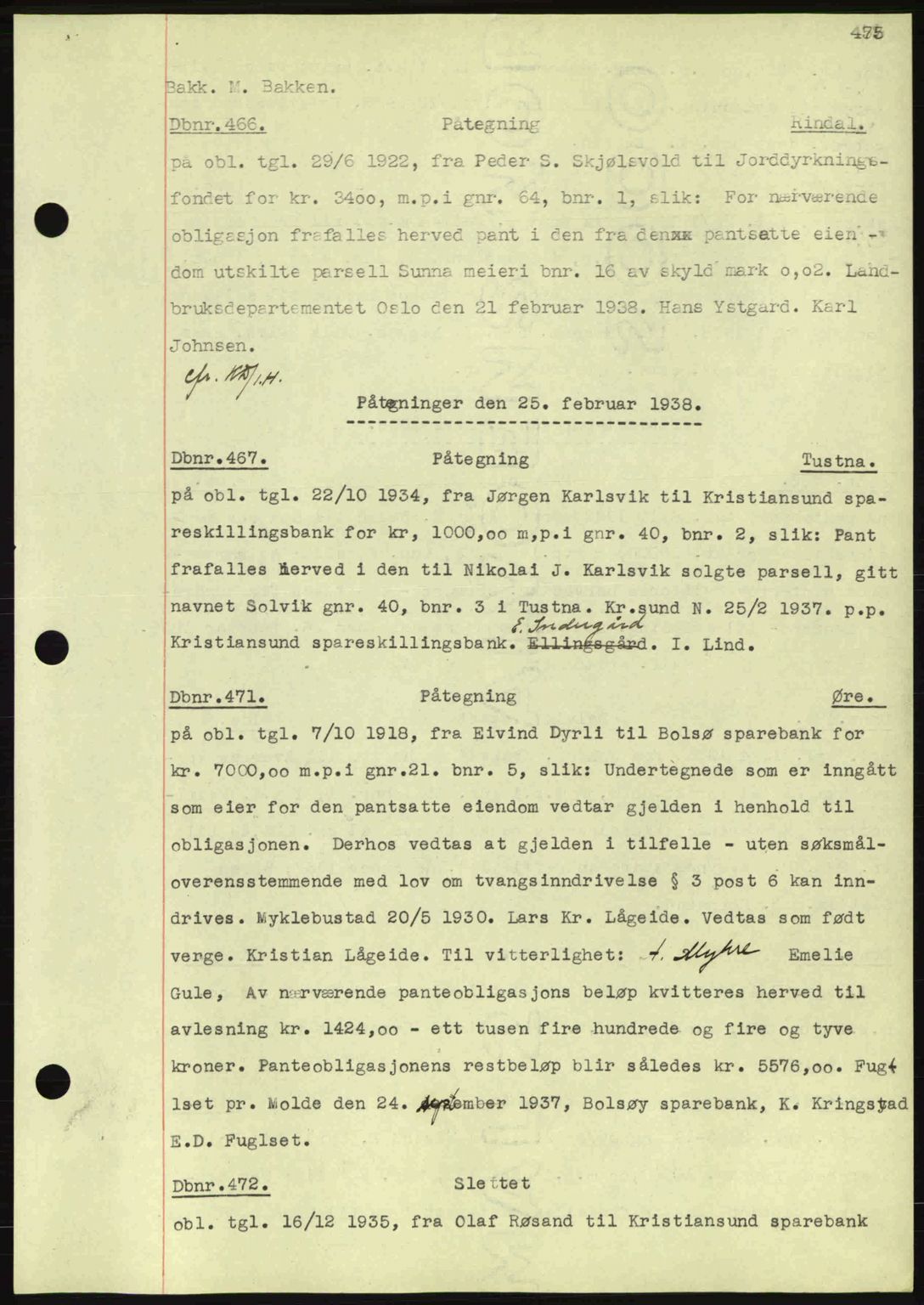 Nordmøre sorenskriveri, SAT/A-4132/1/2/2Ca: Pantebok nr. C80, 1936-1939, Dagboknr: 466/1938