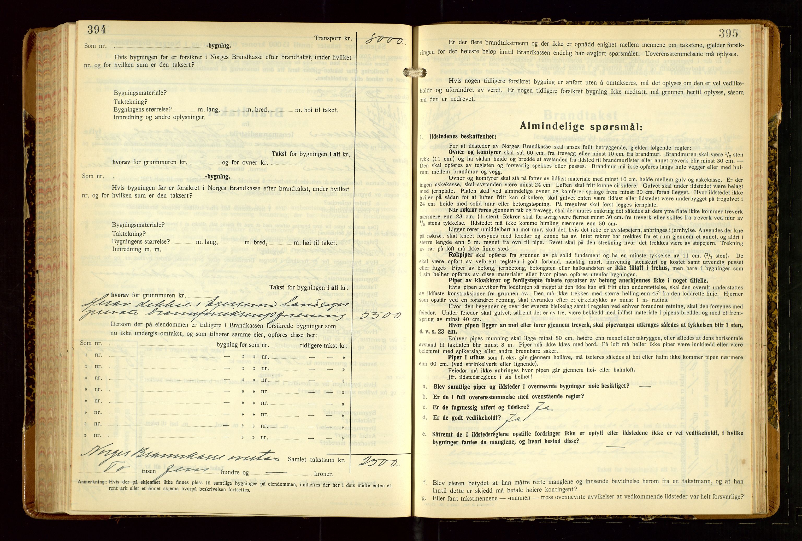 Eigersund lensmannskontor, AV/SAST-A-100171/Gob/L0007: "Brandtakstprotokoll", 1938-1955, s. 394-395