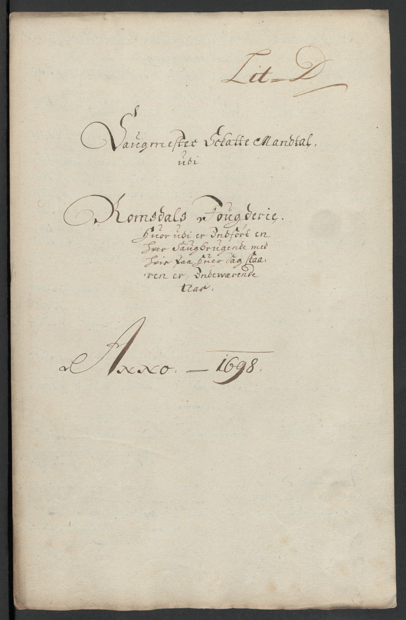Rentekammeret inntil 1814, Reviderte regnskaper, Fogderegnskap, RA/EA-4092/R55/L3653: Fogderegnskap Romsdal, 1697-1698, s. 309